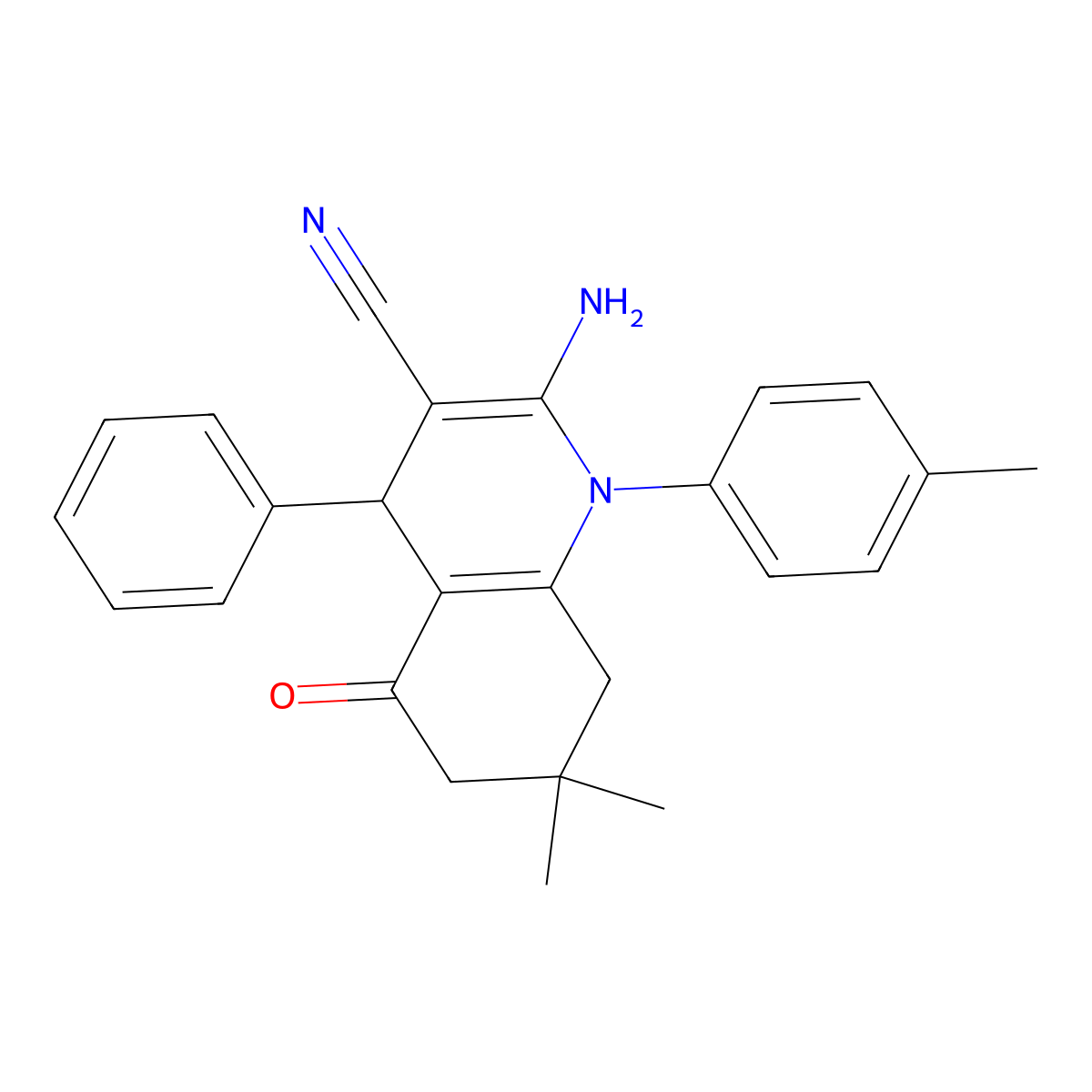 2-Amino-7,7-dimethyl-1-(4-methylphenyl)-5-oxo-4-phenyl-1,4,5,6,7,8-hexahydro-3-quinolinecarbonitrile molecular structure, CAS 141076-58-6