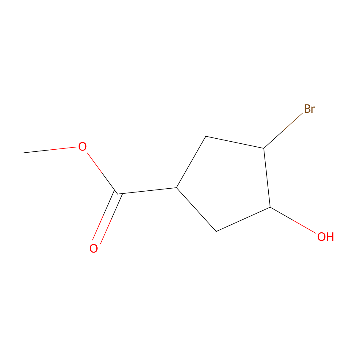 rac-methyl (3R,4R)-3-bromo-4-hydroxycyclopentane-1-carboxylate molecular structure, CAS 1410792-04-9