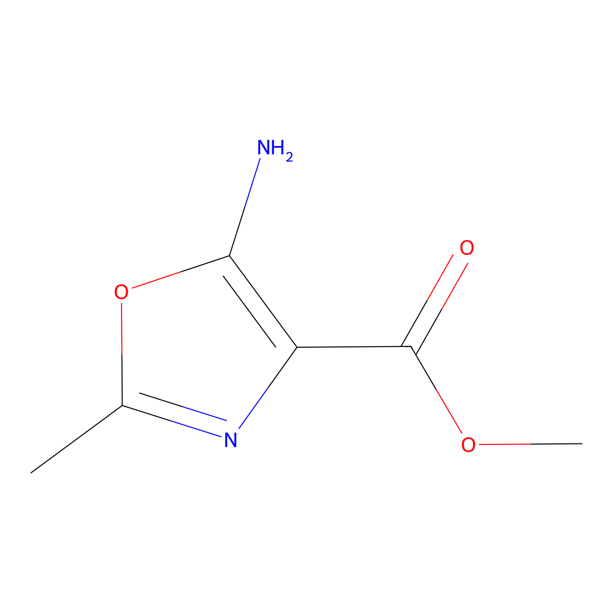 Methyl 5-amino-2-methyl-1,3-oxazole-4-carboxylate molecular structure, CAS 1410792-86-7