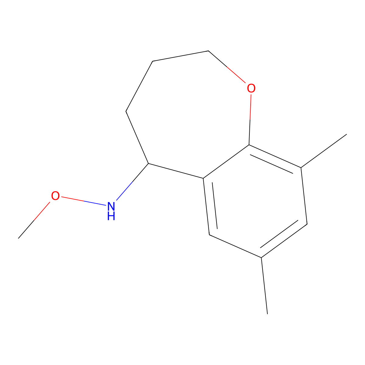 N-methoxy-7,9-dimethyl-2,3,4,5-tetrahydro-1-benzoxepin-5-amine molecular structure, CAS 1410792-88-9