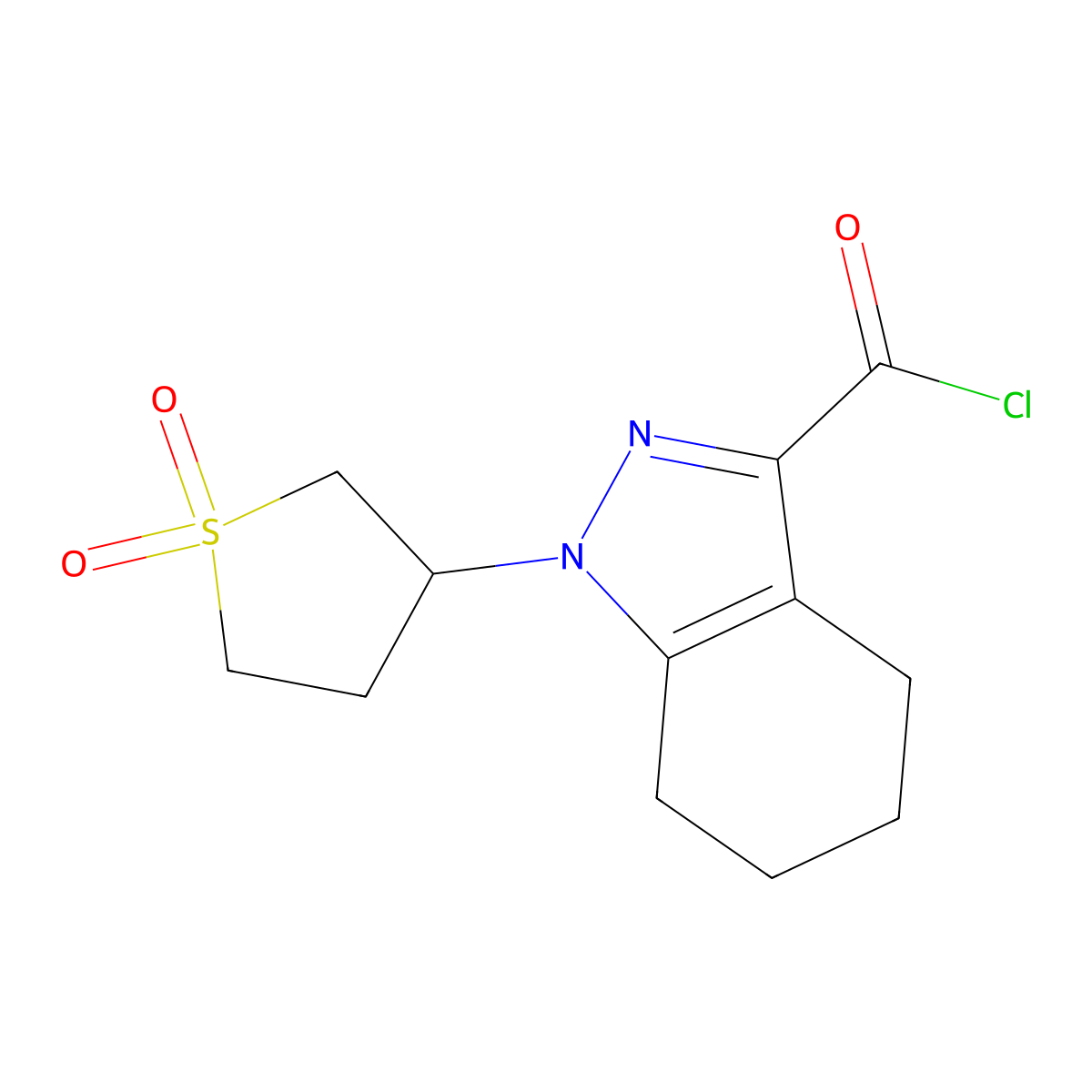 1-(1,1-dioxo-1$l^{6}-thiolan-3-yl)-4,5,6,7-tetrahydro-1H-indazole-3-carbonyl chloride molecular structure, CAS 1410793-13-3