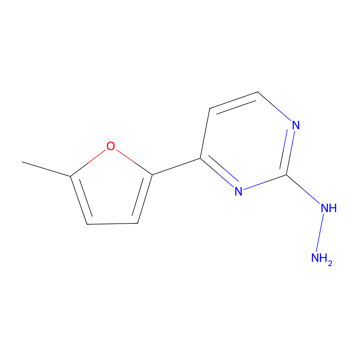 2-Hydrazino-4-(5-methyl-2-furyl)pyrimidine molecular structure, CAS 1410821-14-5