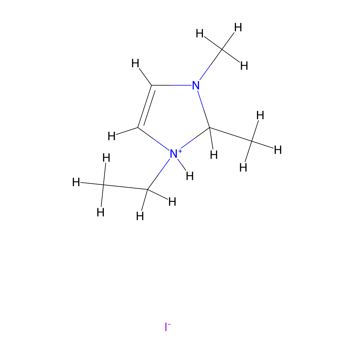 1-Ethyl-2,3-dimethyl-2,3-dihydro-1H-imidazol-1-ium iodide molecular structure, CAS 141085-40-7