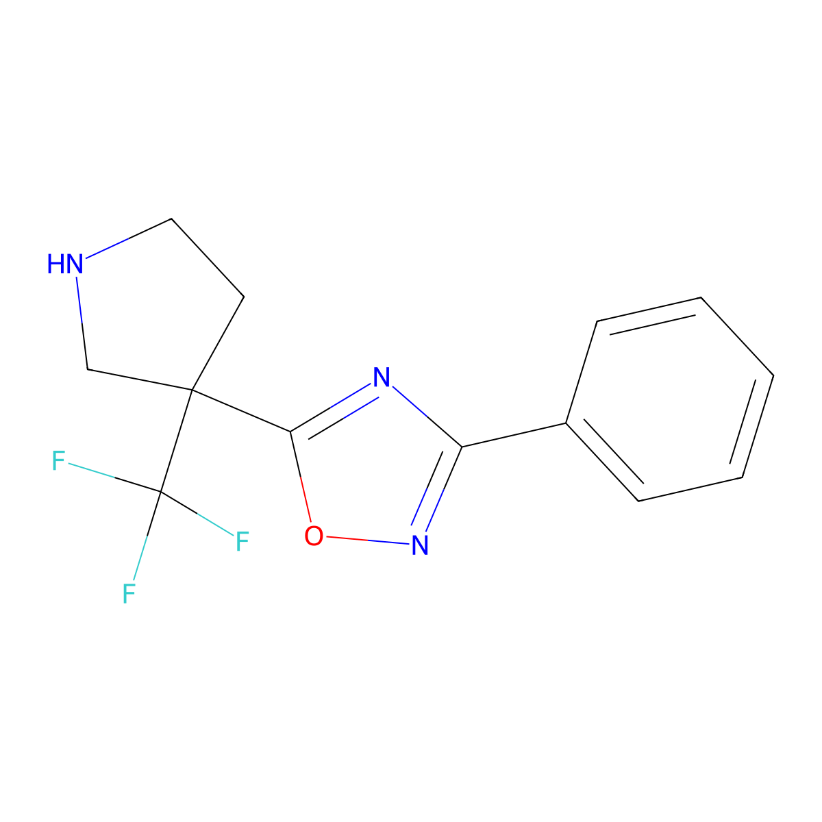 3-Phenyl-5-[3-(trifluoromethyl)pyrrolidin-3-yl]-1,2,4-oxadiazole molecular structure, CAS 1410948-14-9