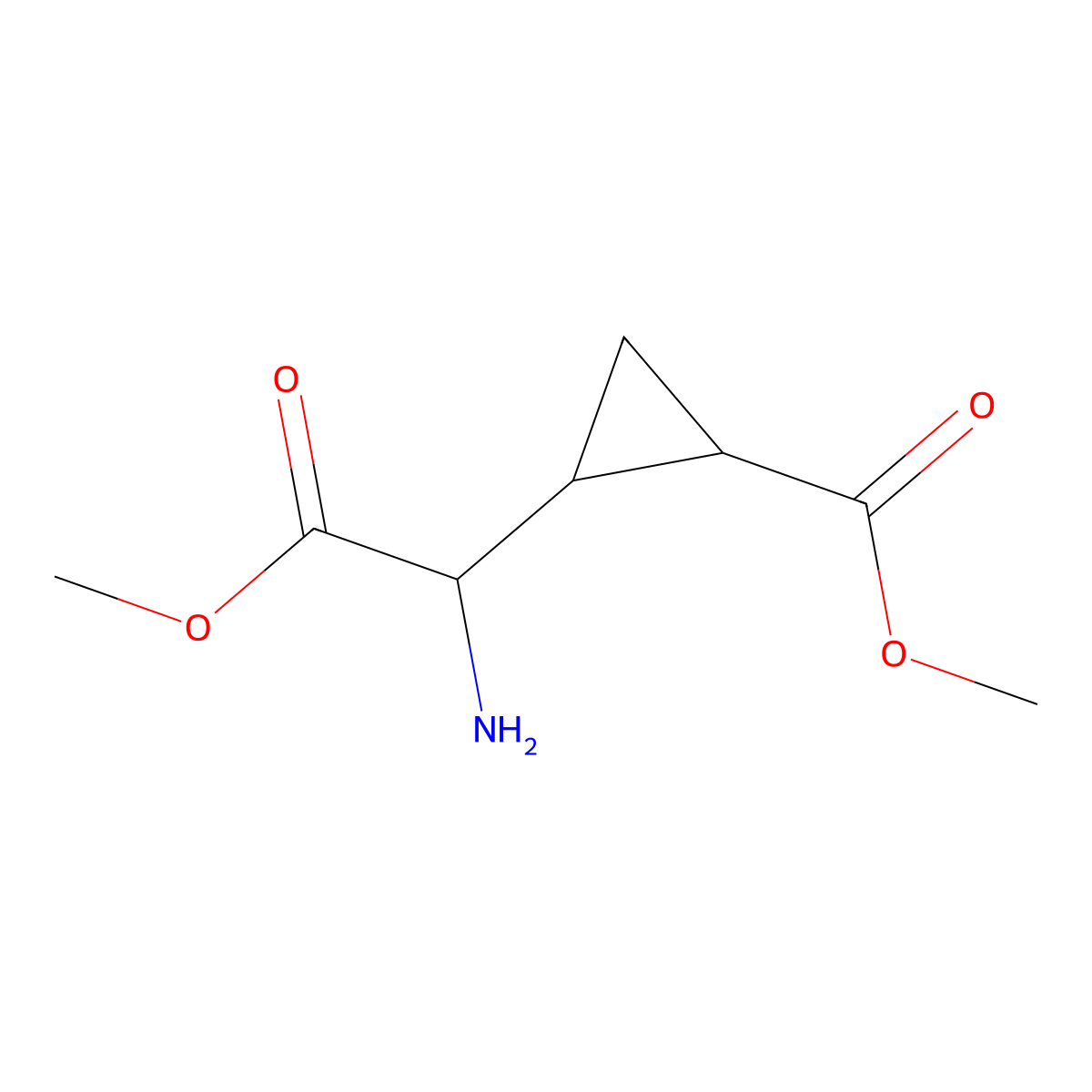 Methyl 2-(1-amino-2-methoxy-2-oxoethyl)cyclopropane-1-carboxylate molecular structure, CAS 141096-95-9