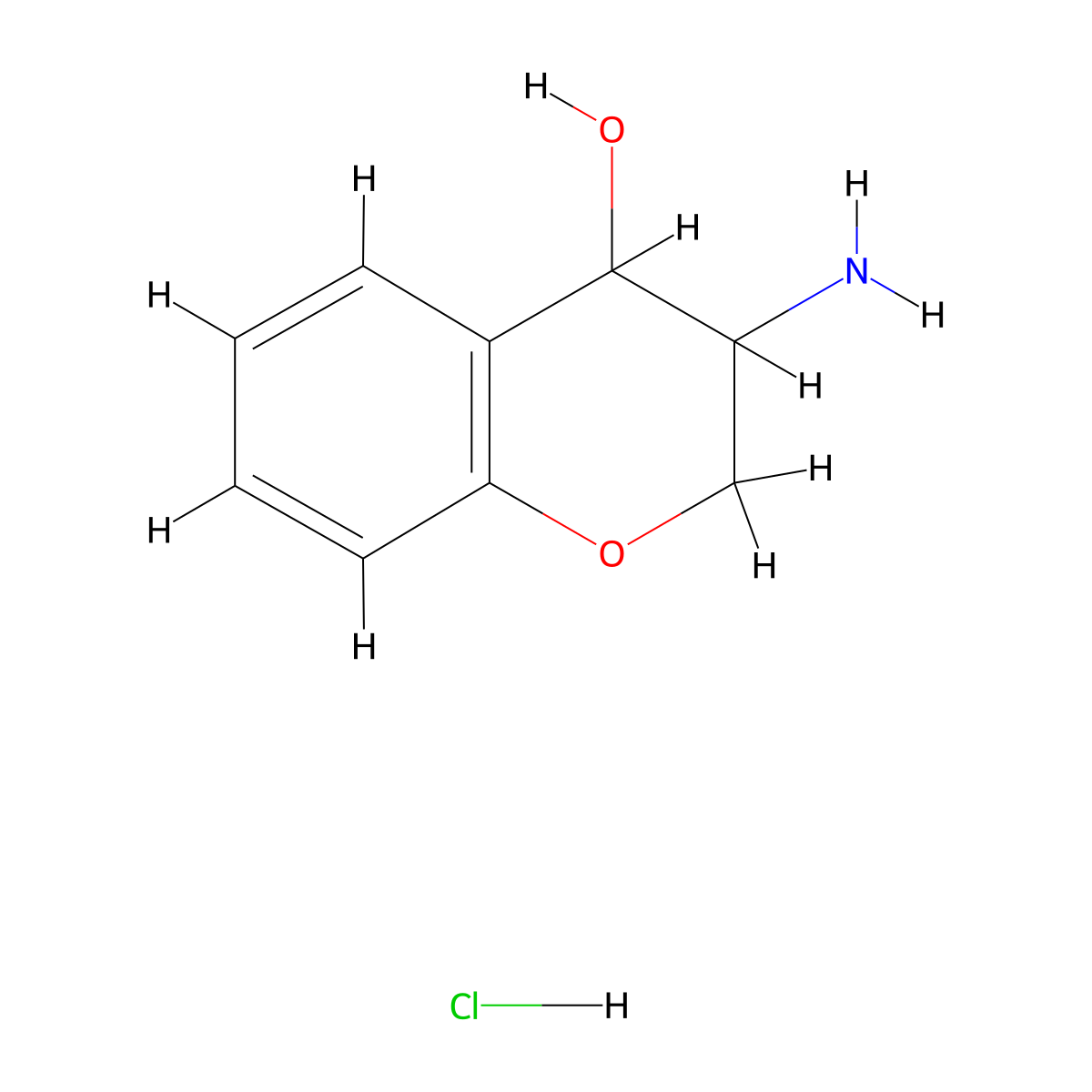 3-amino-3,4-dihydro-2H-1-benzopyran-4-ol hydrochloride molecular structure, CAS 14110-56-6