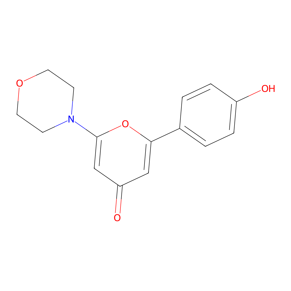 4H-Pyran-4-one, 2-(4-hydroxyphenyl)-6-(4-morpholinyl)- molecular structure, CAS 141106-73-2