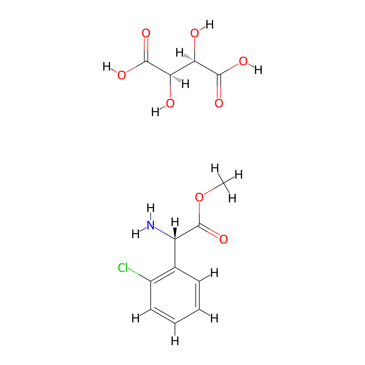Benzeneacetic acid, alpha-amino-2-chloro-, methyl ester, (alphaS)-, (2R,3R)-2,3-dihydroxybutanedioate (1:1) molecular structure, CAS 141109-15-1