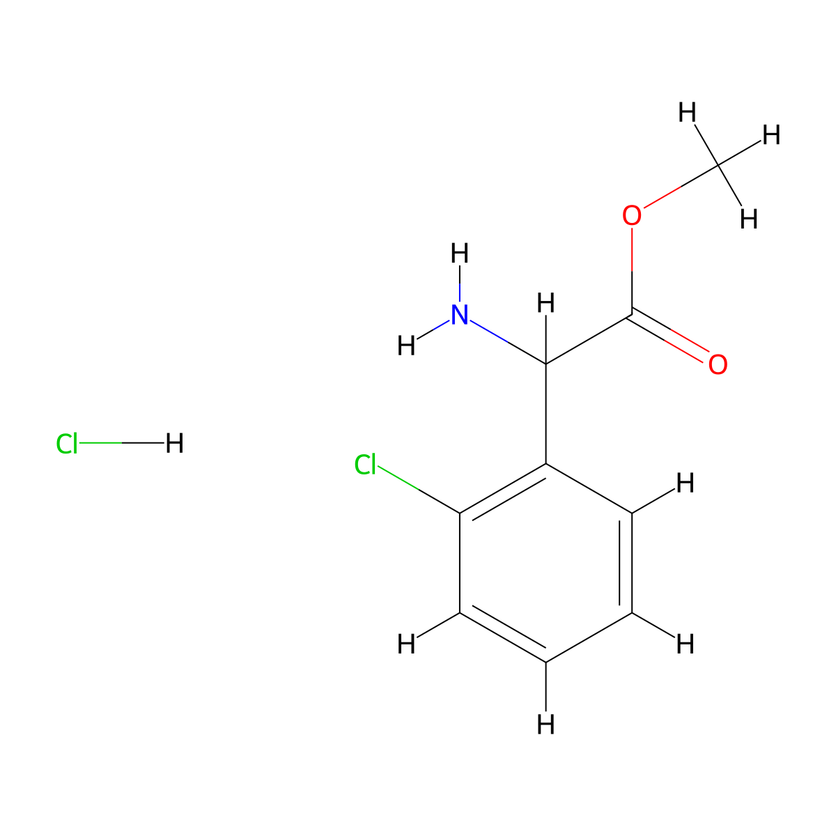 Methyl 2-amino-2-(2-chlorophenyl)acetate hydrochloride molecular structure, CAS 141109-17-3