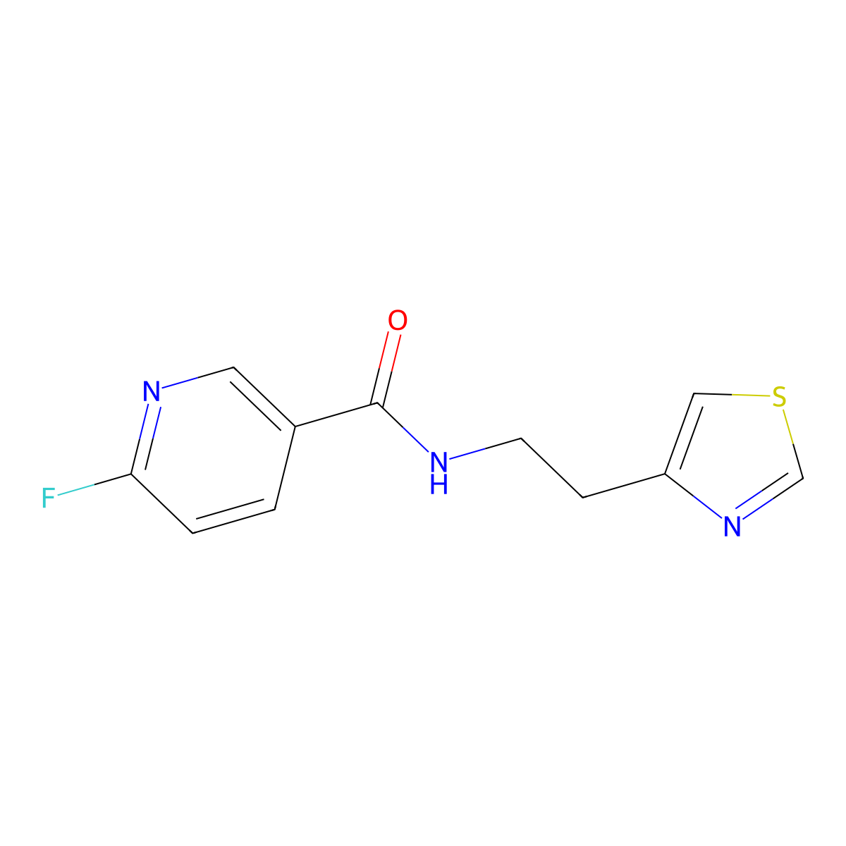 6-fluoro-N-[2-(1,3-thiazol-4-yl)ethyl]pyridine-3-carboxamide molecular structure, CAS 1411571-94-2