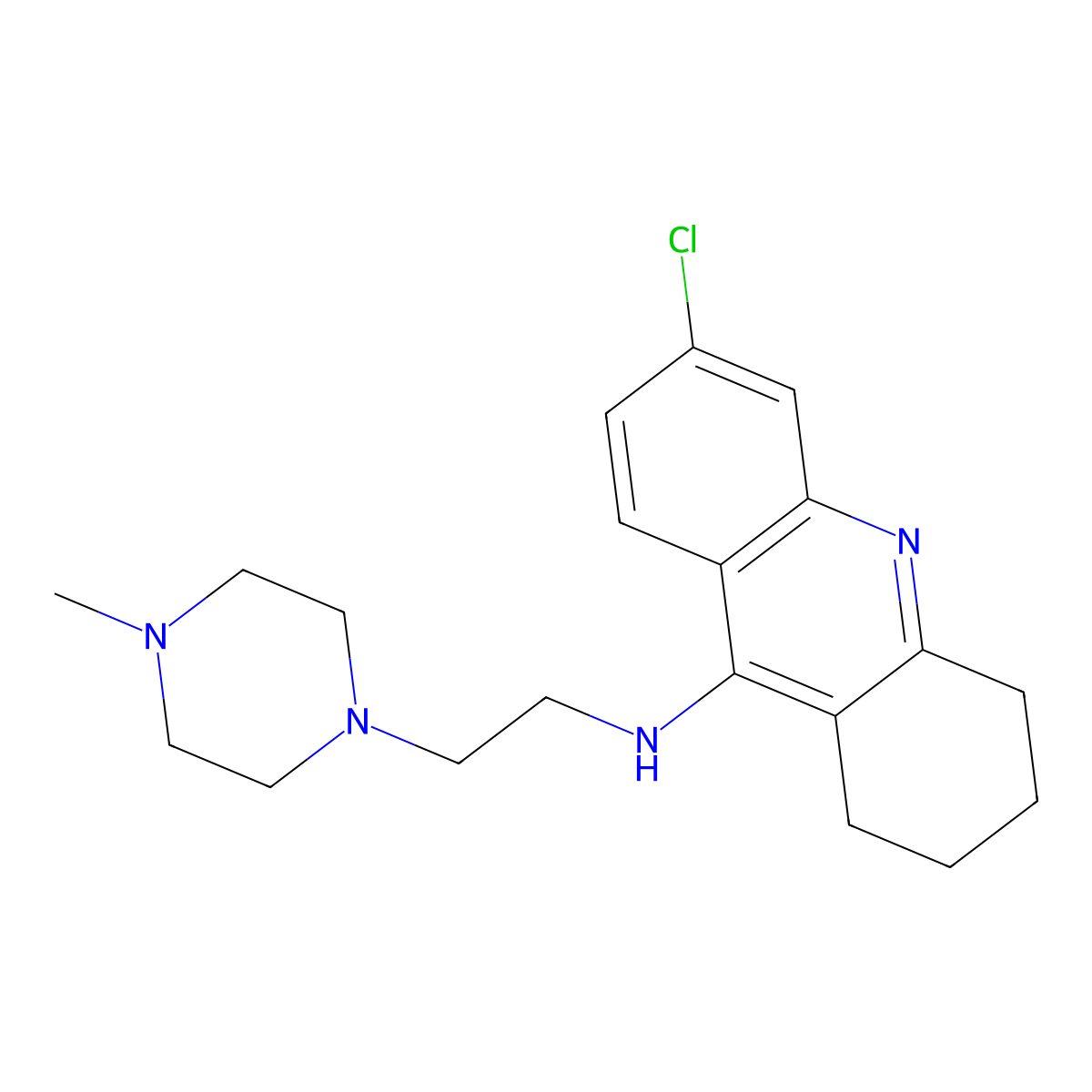 6-chloro-N-[2-(4-methylpiperazin-1-yl)ethyl]-1,2,3,4-tetrahydroacridin-9-amine molecular structure, CAS 1411646-44-0