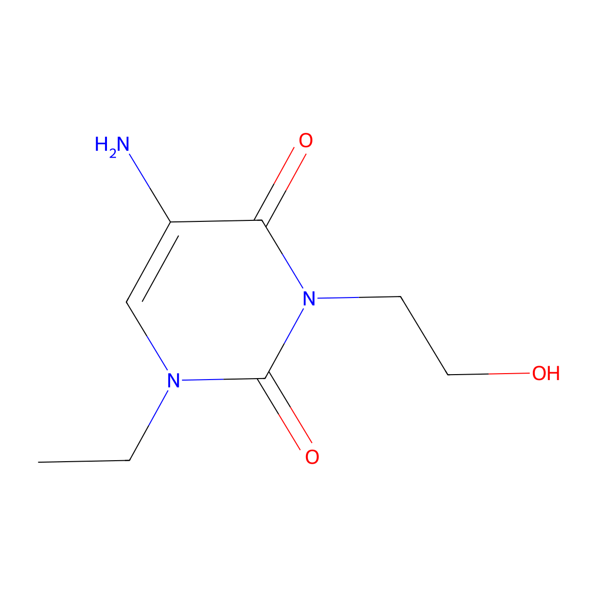 5-Amino-1-ethyl-3-(2-hydroxyethyl)-1,2,3,4-tetrahydropyrimidine-2,4-dione molecular structure, CAS 1411670-24-0