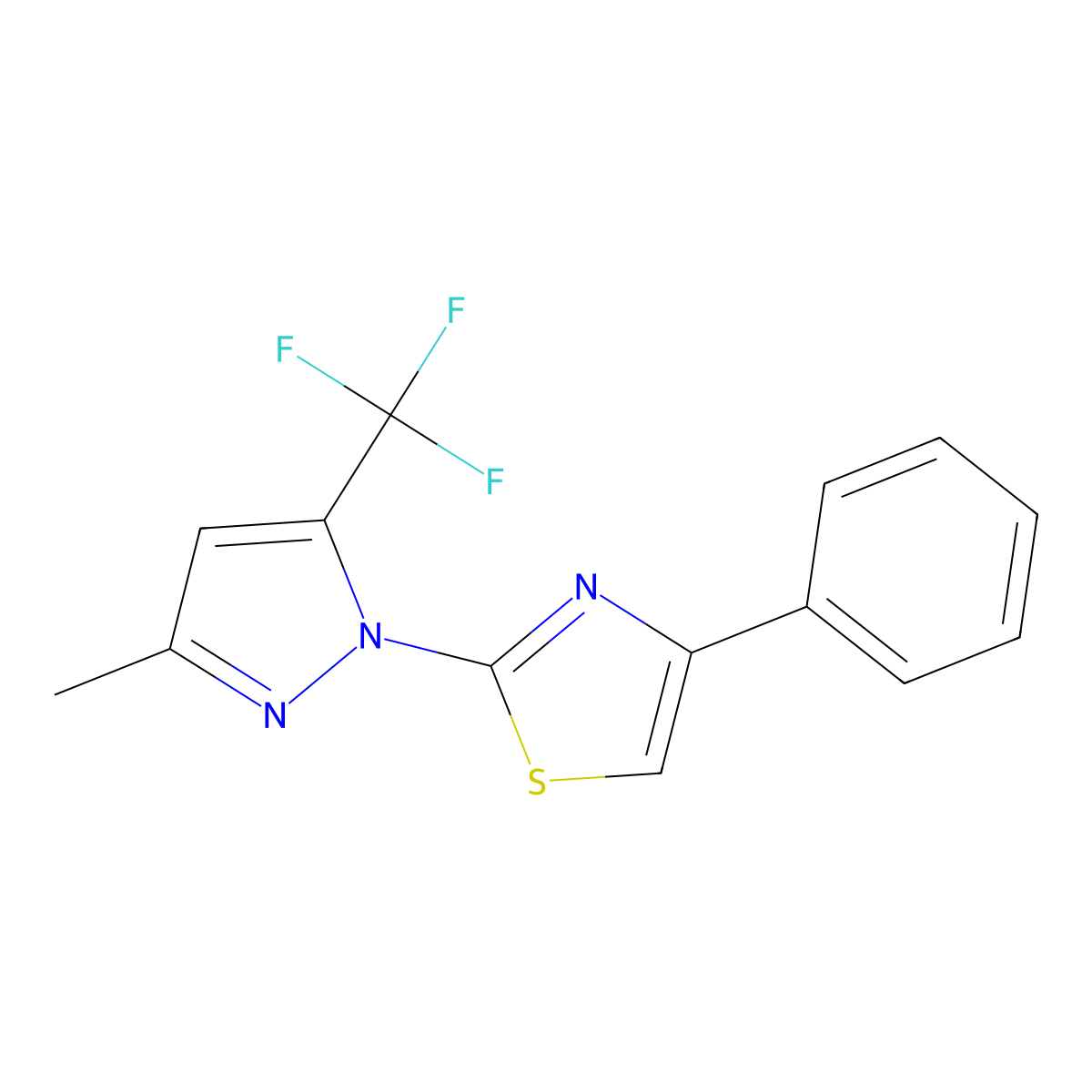2-[3-methyl-5-(trifluoromethyl)-1H-pyrazol-1-yl]-4-phenyl-1,3-thiazole molecular structure, CAS 141177-76-6