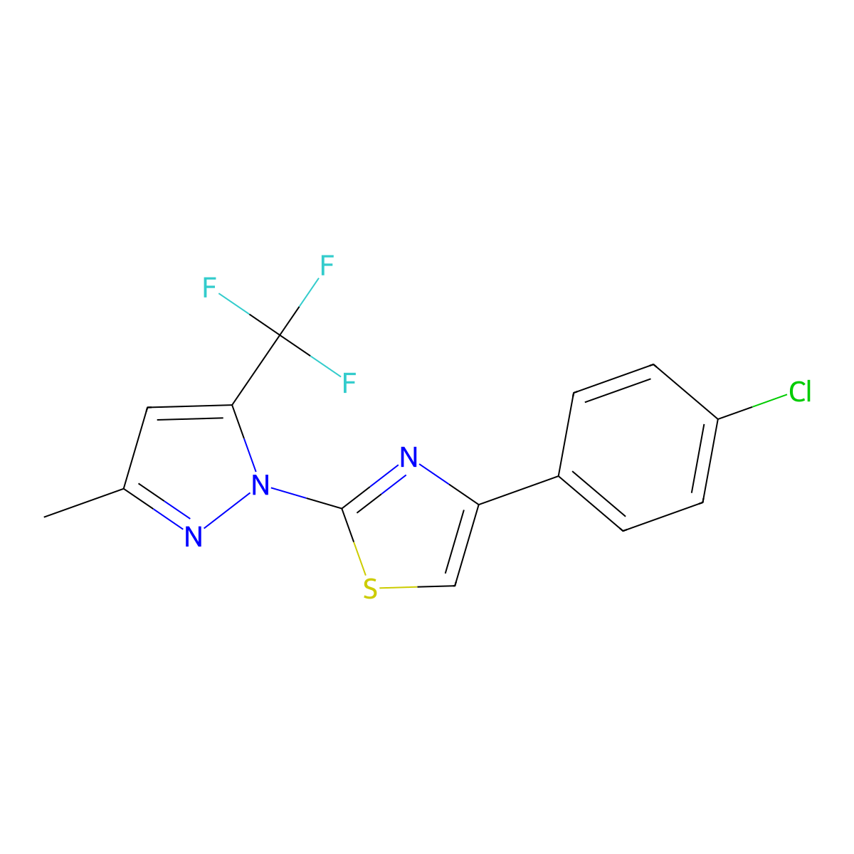 4-(4-chlorophenyl)-2-[3-methyl-5-(trifluoromethyl)-1H-pyrazol-1-yl]-1,3-thiazole molecular structure, CAS 141177-80-2