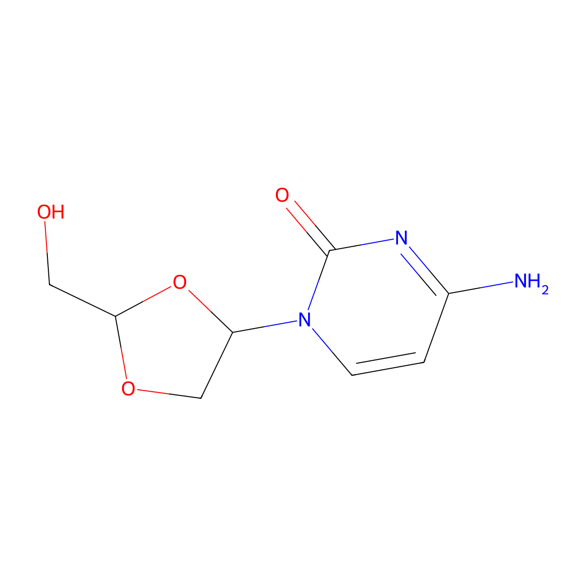 4-amino-1-[(2R,4R)-2-(hydroxymethyl)-1,3-dioxolan-4-yl]pyrimidin-2-one molecular structure, CAS 141196-84-1