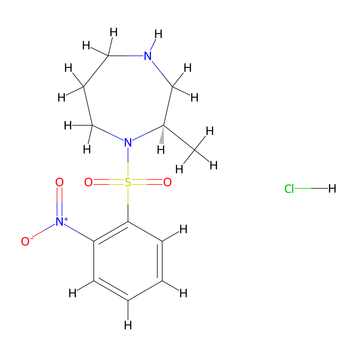 (R)-2-Methyl-1-((2-nitrophenyl)sulfonyl)-1,4-diazepane hydrochloride molecular structure, CAS 1411975-60-4