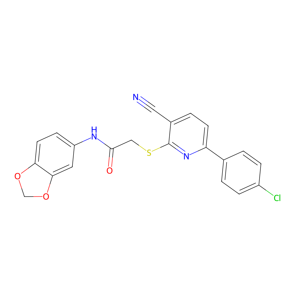 N-(2H-1,3-Benzodioxol-5-YL)-2-{[6-(4-chlorophenyl)-3-cyanopyridin-2-YL]sulfanyl}acetamide molecular structure, CAS 1411990-73-2