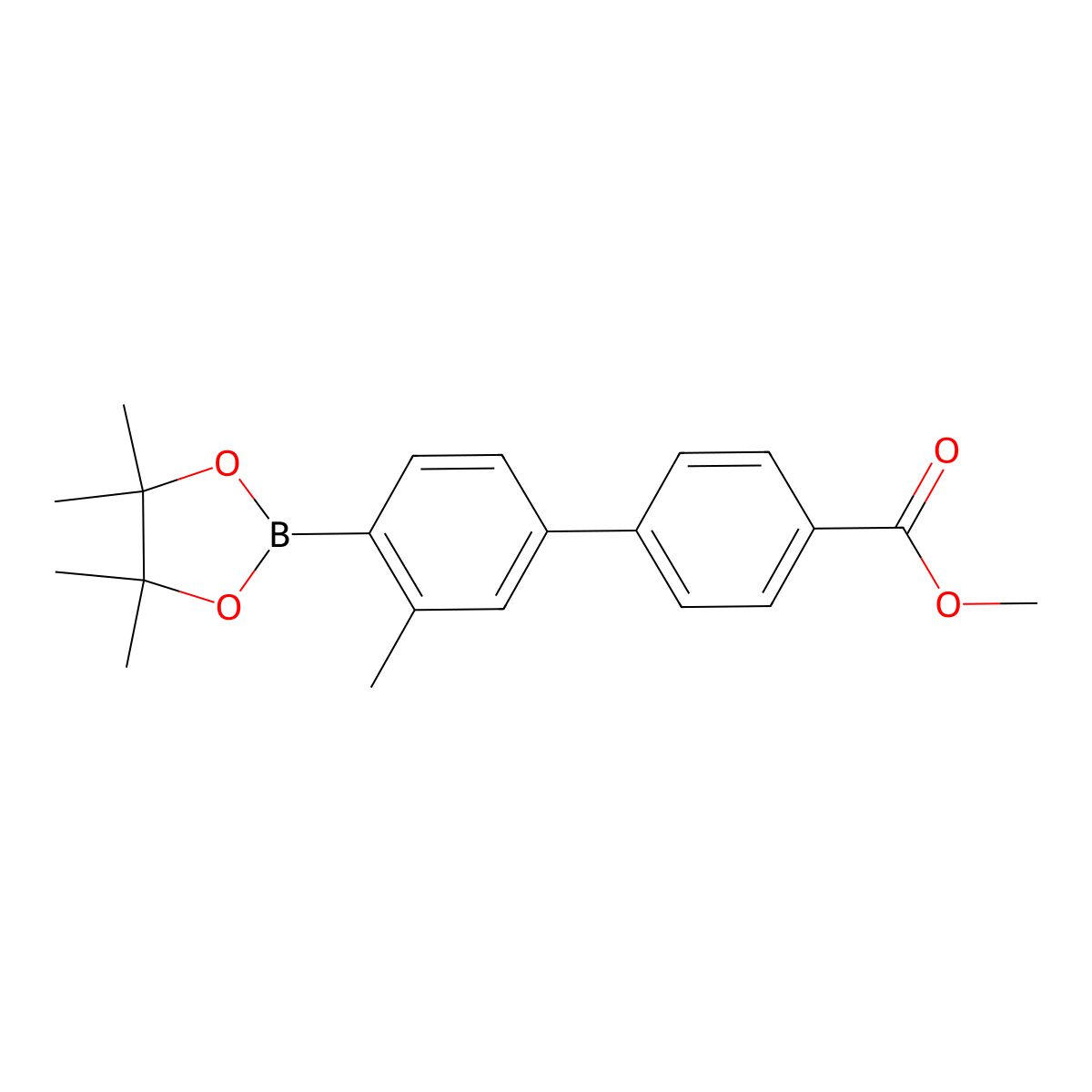 3'-Methyl-4'-(4,4,5,5-tetramethyl-[1,3,2]dioxaborolan-2-yl)-biphenyl-4-carboxylic acid methyl ester molecular structure, CAS 1411993-04-8