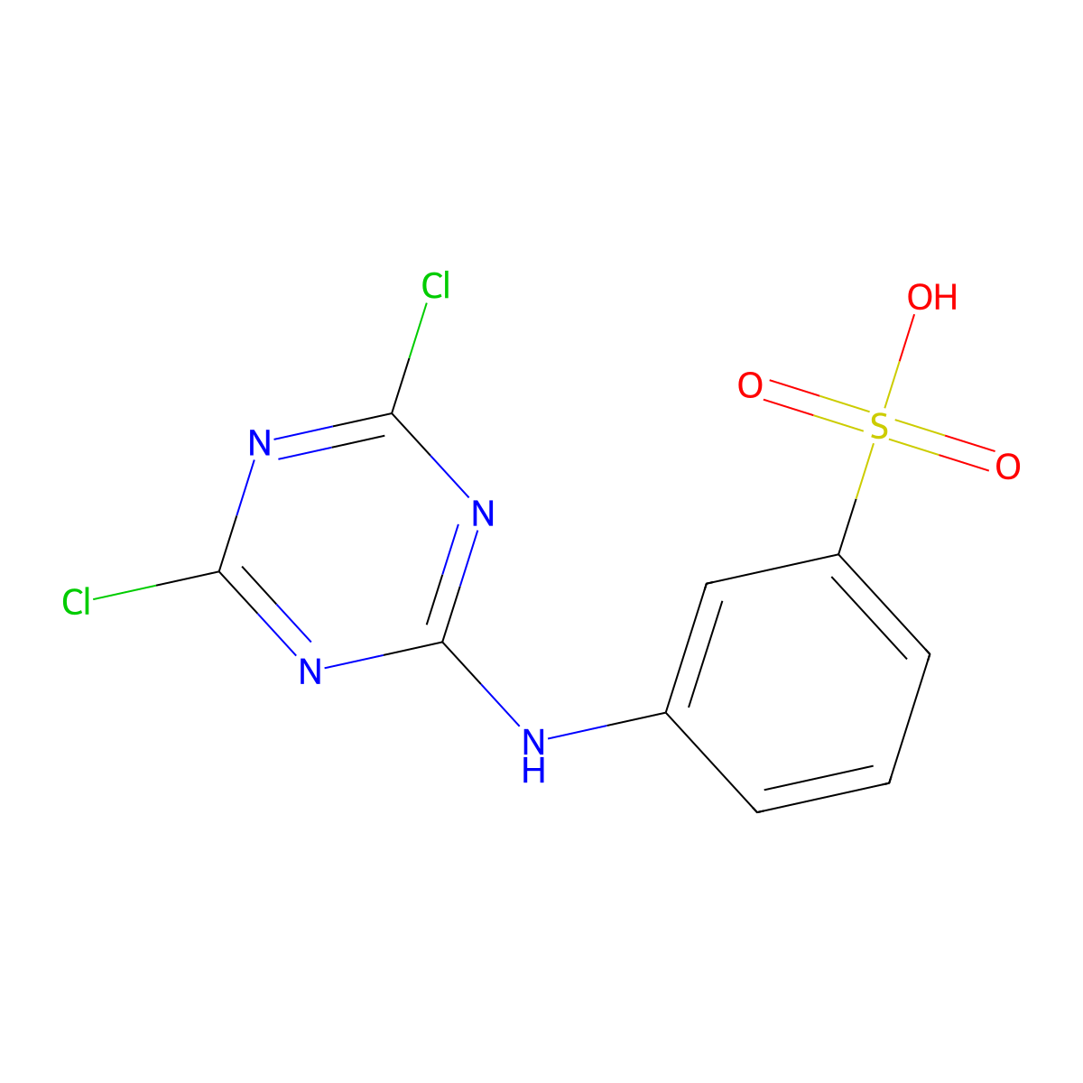 Benzenesulfonic acid, 3-[(4,6-dichloro-1,3,5-triazin-2-yl)amino]- molecular structure, CAS 14121-39-2