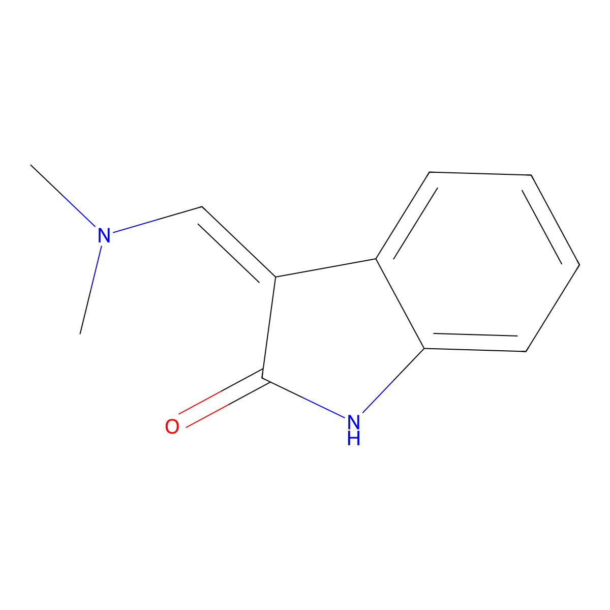2H-Indol-2-one, 3-[(dimethylamino)methylene]-1,3-dihydro-, (Z)- molecular structure, CAS 141210-63-1