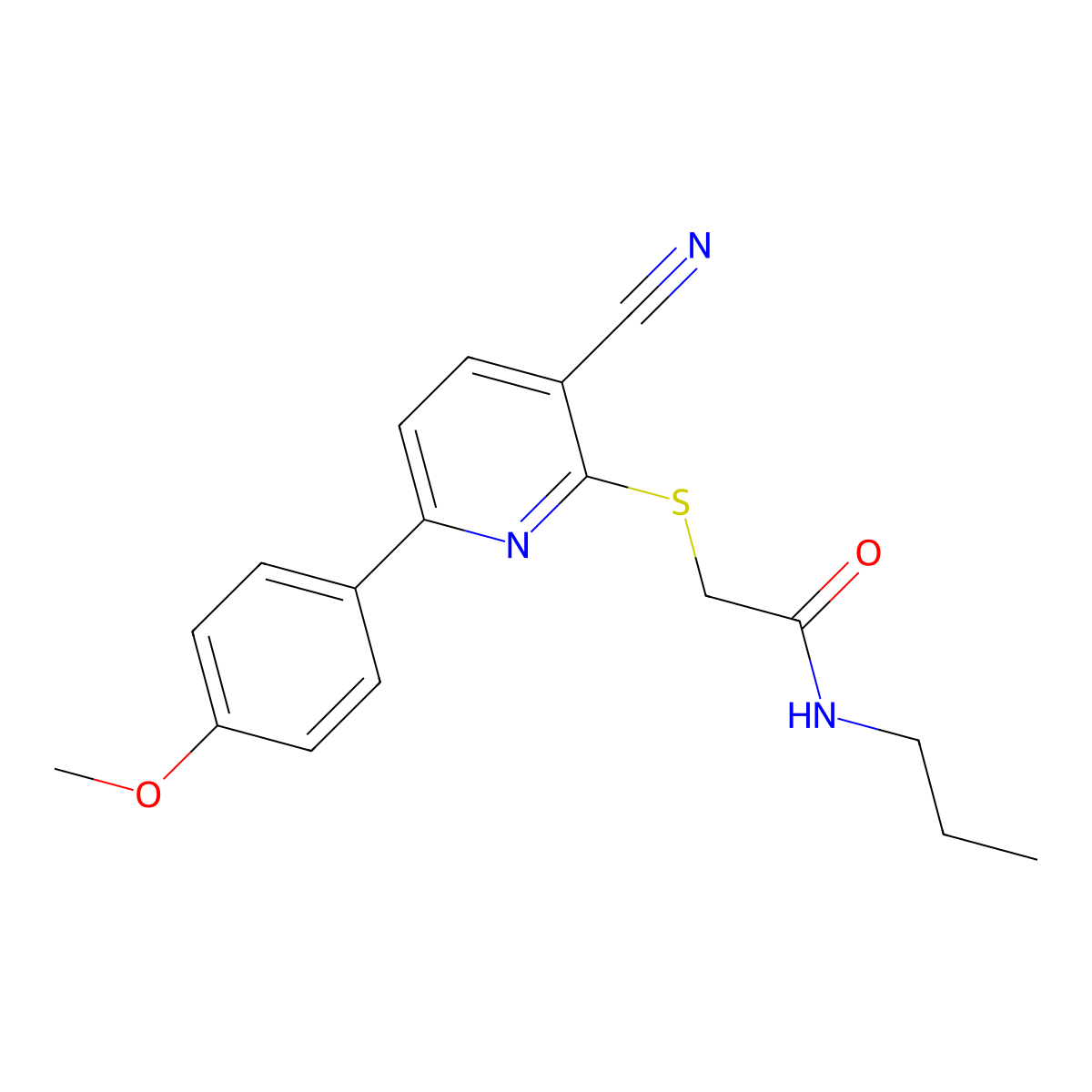 2-{[3-cyano-6-(4-methoxyphenyl)pyridin-2-yl]sulfanyl}-N-propylacetamide molecular structure, CAS 1412210-37-7