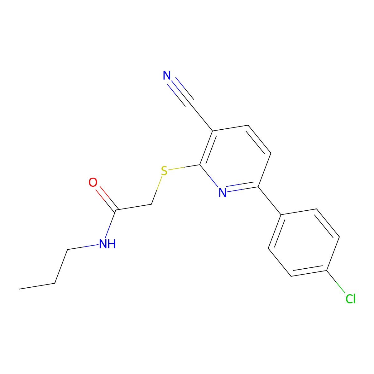 2-{[6-(4-chlorophenyl)-3-cyanopyridin-2-yl]sulfanyl}-N-propylacetamide molecular structure, CAS 1412223-00-7