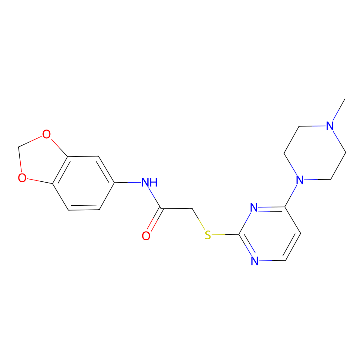 N-(2H-1,3-Benzodioxol-5-YL)-2-{[4-(4-methylpiperazin-1-YL)pyrimidin-2-YL]sulfanyl}acetamide molecular structure, CAS 1412223-27-8