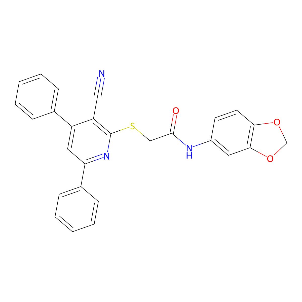 N-(2H-1,3-Benzodioxol-5-YL)-2-[(3-cyano-4,6-diphenylpyridin-2-YL)sulfanyl]acetamide molecular structure, CAS 1412228-86-4