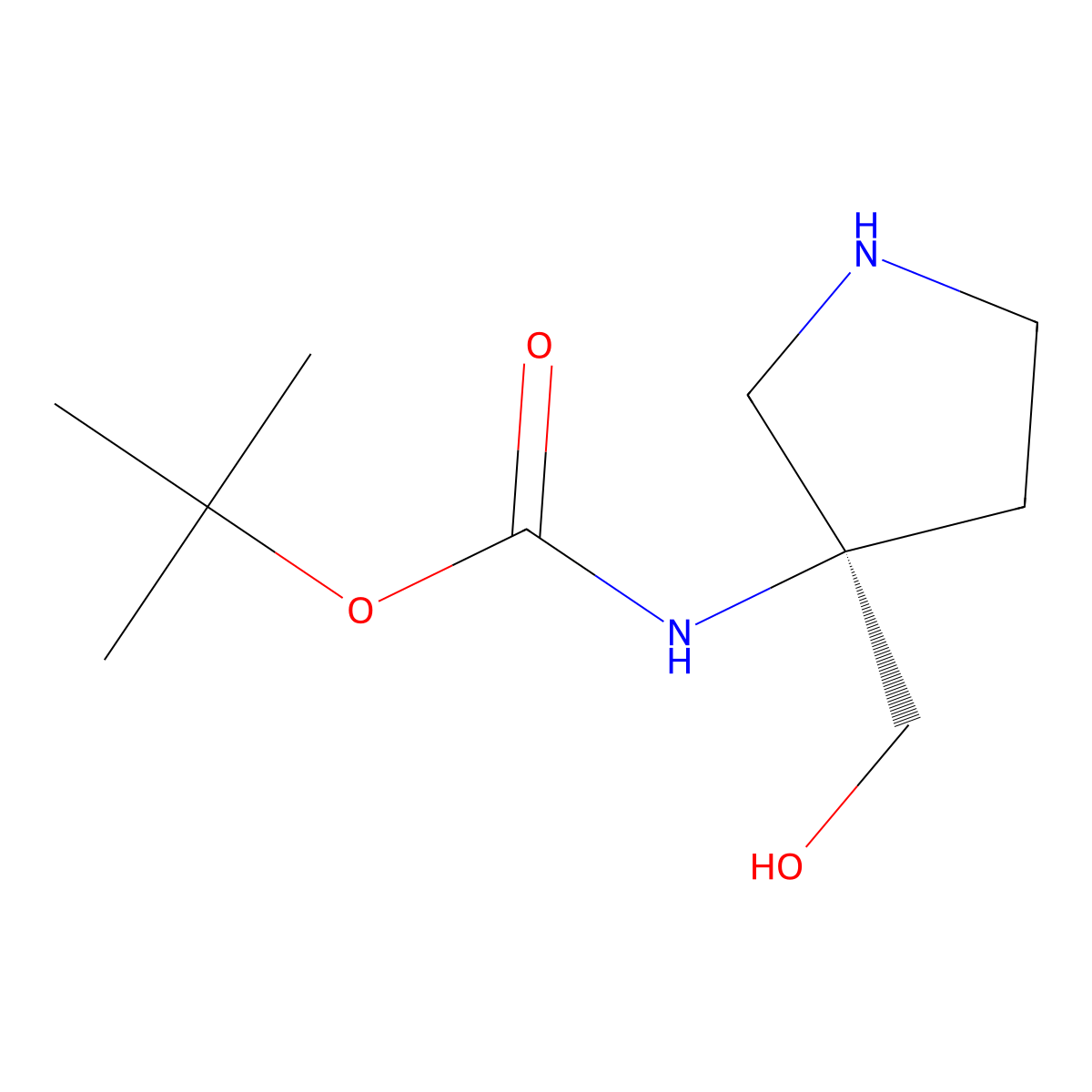 tert-Butyl N-[(3R)-3-(hydroxymethyl)pyrrolidin-3-yl]carbamate molecular structure, CAS 1412258-41-3