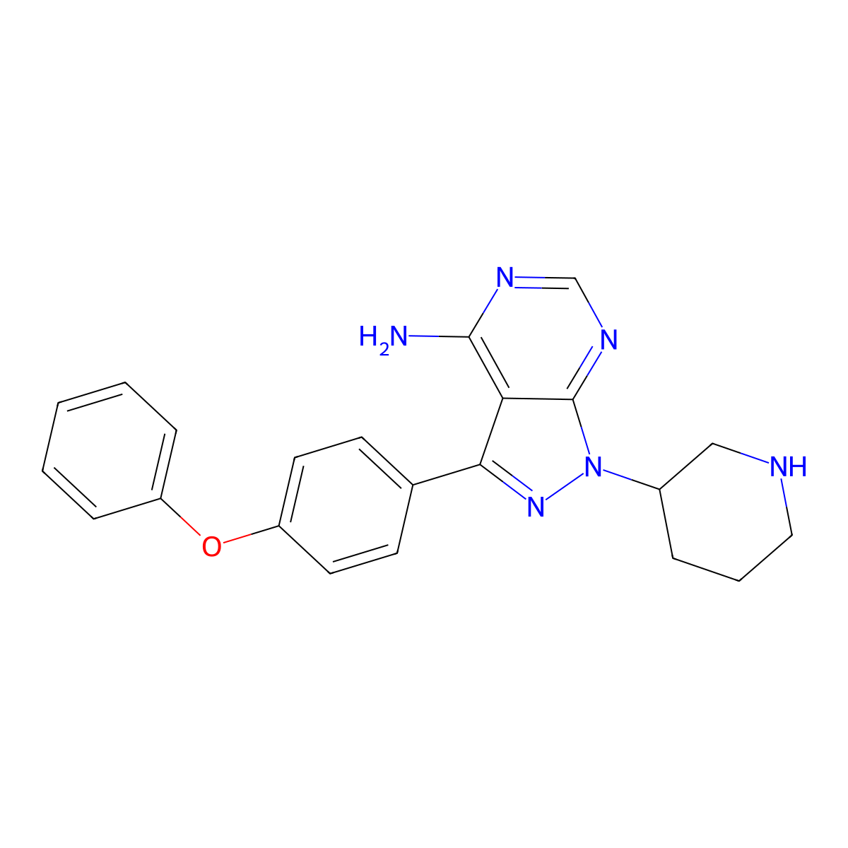3-(4-Phenoxy-phenyl)-1-piperidin-3-yl-1H-pyrazolo[3,4-d]pyrimidin-4-ylamine molecular structure, CAS 1412418-47-3