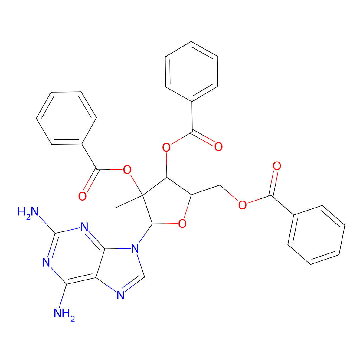 2,6-Diamino-9-(2',3',5'-tri-O-benzoyl-2-c-methyl-beta-D-ribofuranosyl)-9H-purine molecular structure, CAS 1412427-05-4