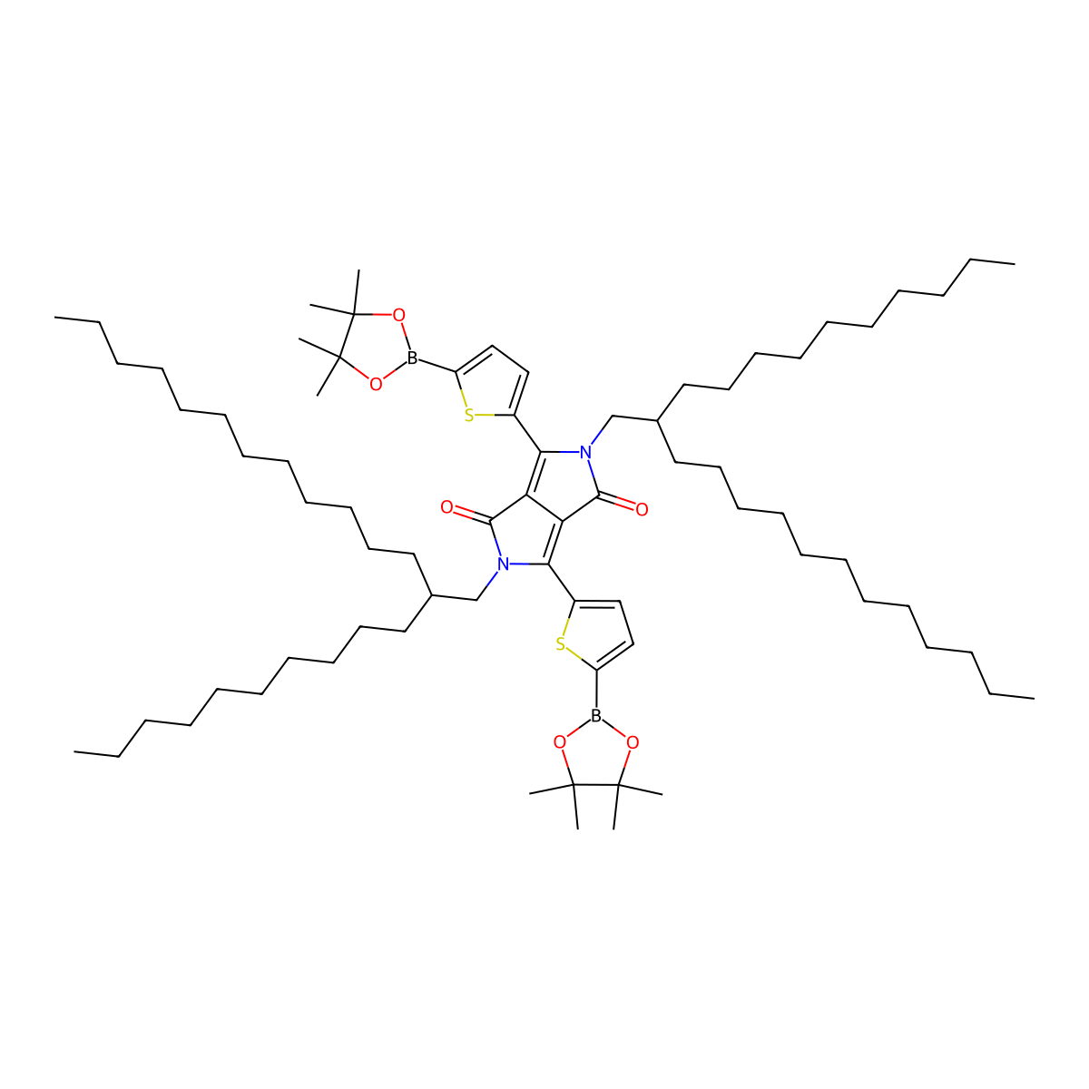 2,5-Bis(2-decyltetradecyl)-3,6-bis[5-(4,4,5,5-tetramethyl-1,3,2-dioxaborolan-2-yl)thiophen-2-yl]pyrrolo[3,4-c]pyrrole-1,4(2H,5H)-dione molecular structure, CAS 1412448-63-5
