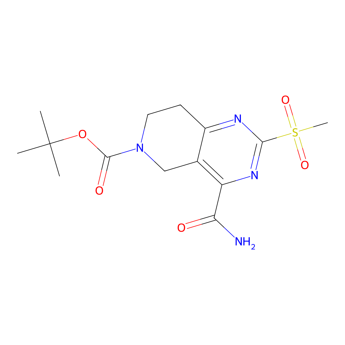 Tert-butyl 4-carbamoyl-2-(methylsulfonyl)-7,8-dihydropyrido[4,3-D]pyrimidine-6(5H)-carboxylate molecular structure, CAS 1412452-80-2