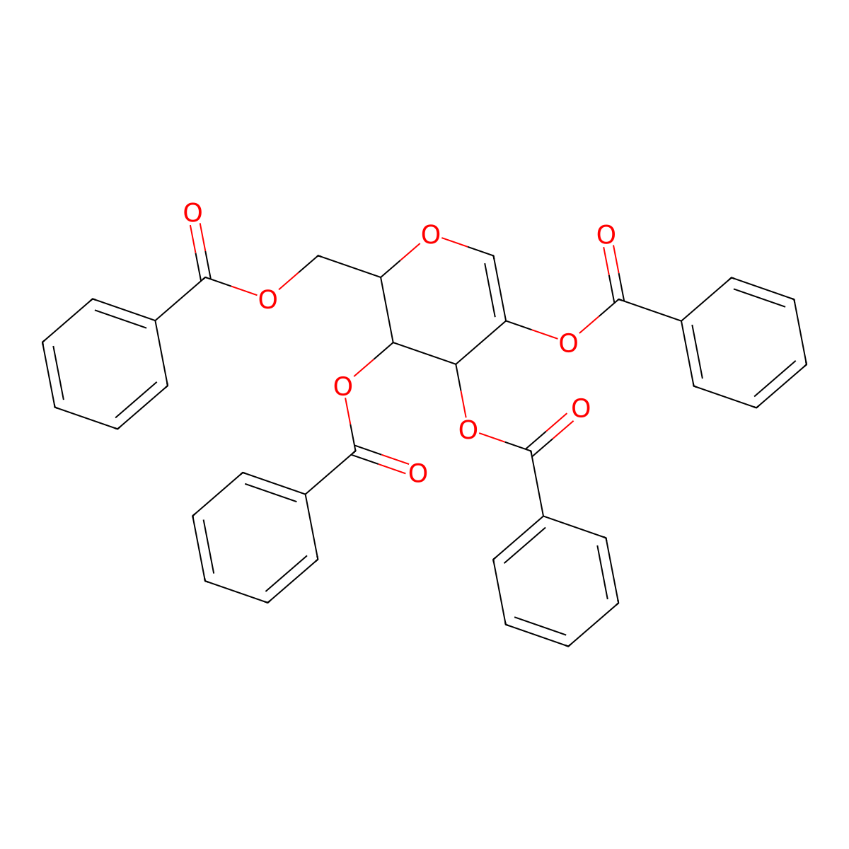 1,5-Anhydro-2,3,4,6-tetra-O-benzoyl-D-arabino-hex-1-enitol molecular structure, CAS 14125-75-8