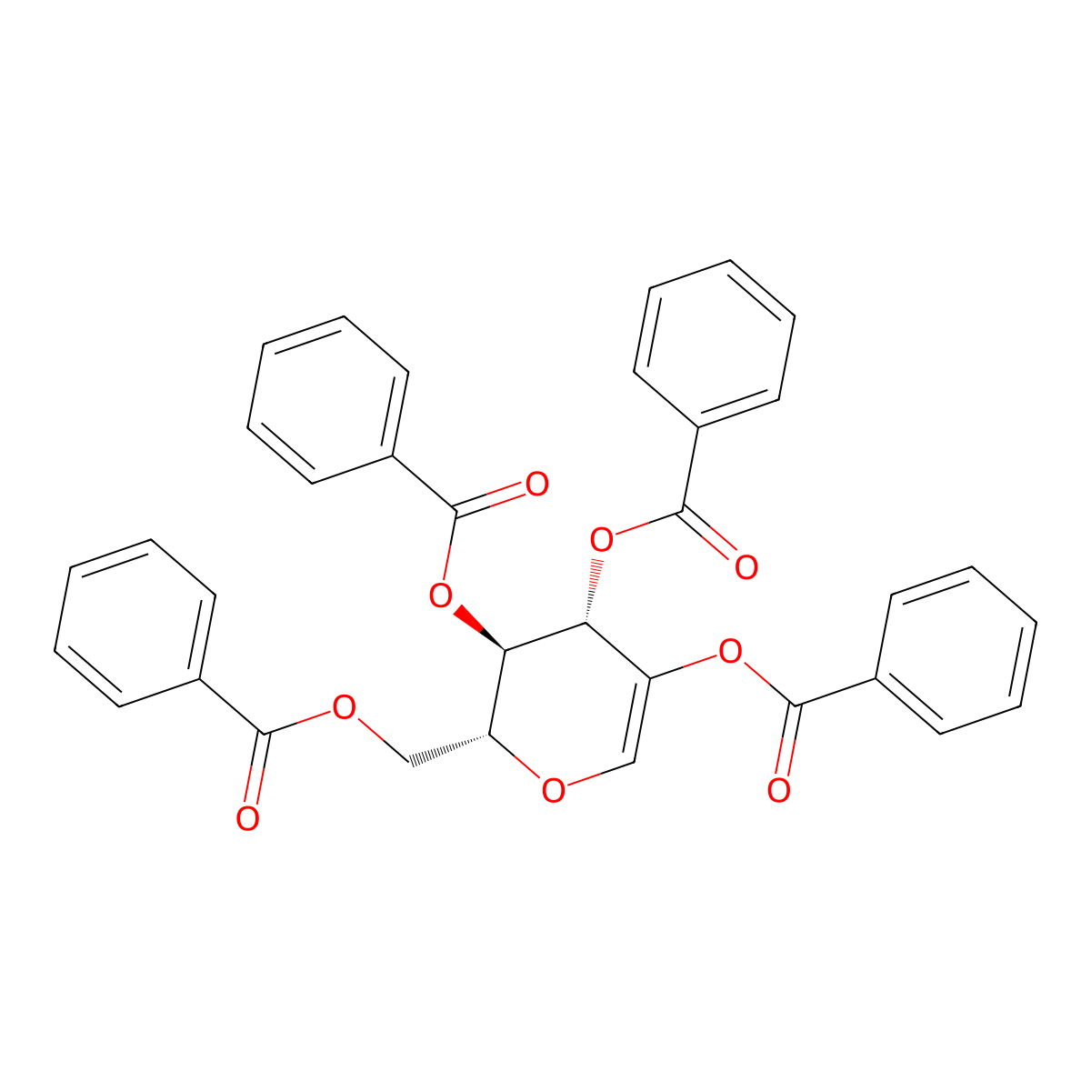 1,5-Anhydro-2,3,4,6-tetra-O-benzoyl-D-arabino-hex-1-enitol molecular structure, CAS 14125-75-8