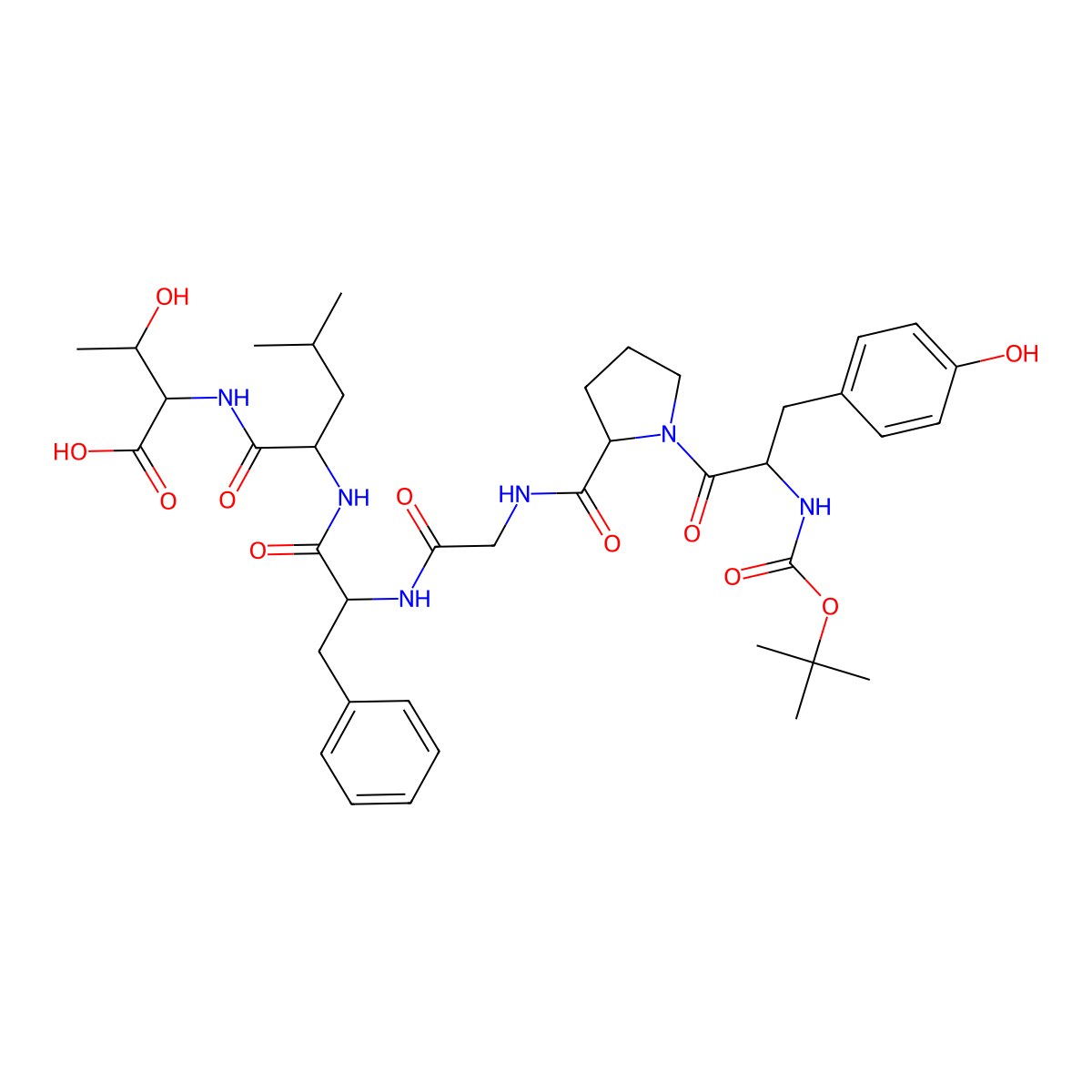 (1,1-Dimethylethoxy)carbonyl-tyrosyl-prolyl-glycyl-phenylalanyl-leucyl-threonine molecular structure, CAS 141261-96-3