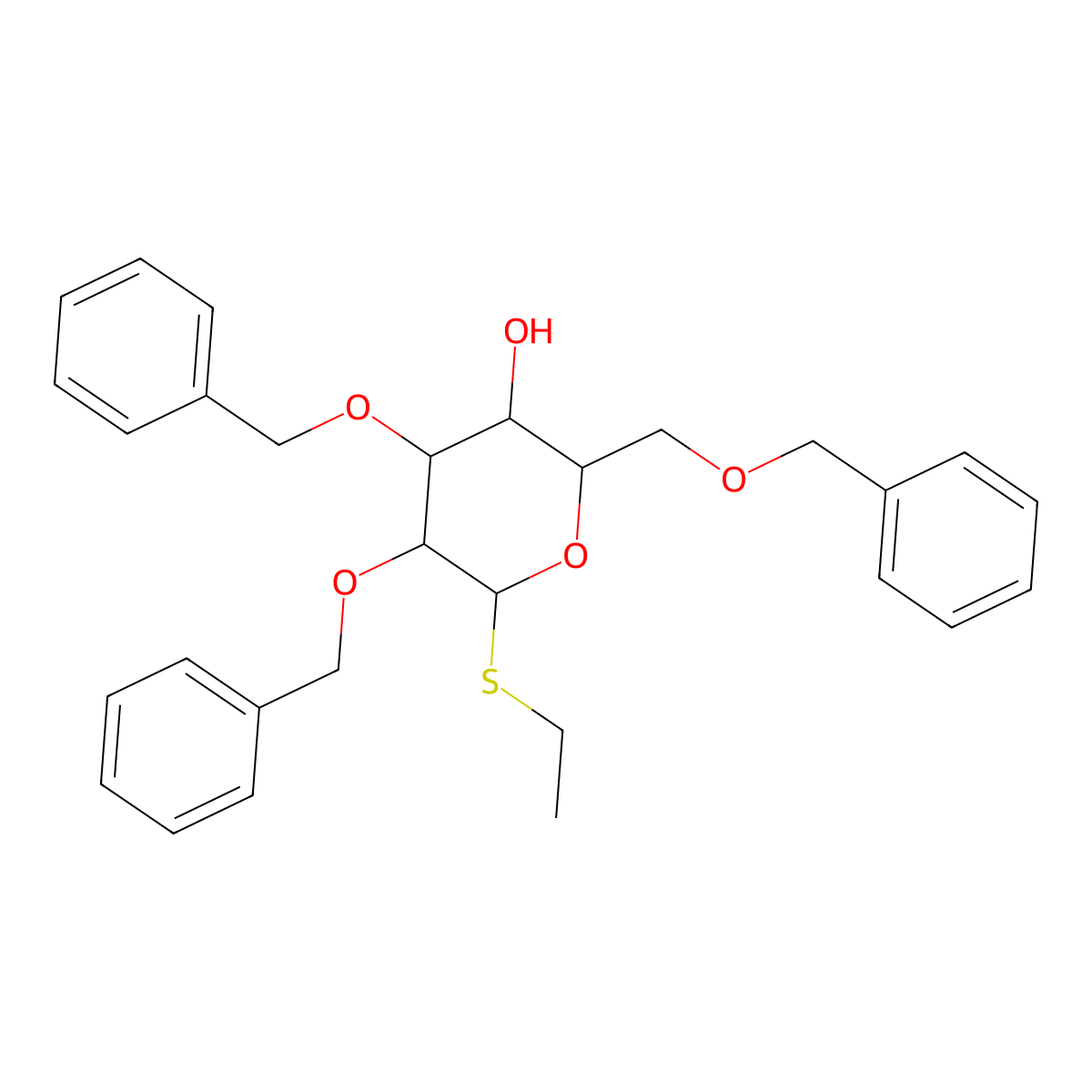 Ethyl 2,3,6-tris-O-(phenylmethyl)-1-thio-beta-D-glucopyranoside molecular structure, CAS 141263-02-7
