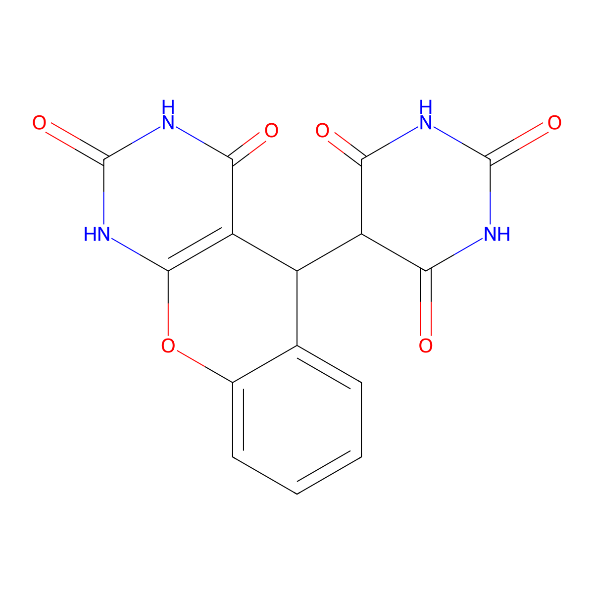 5-(2,4-dihydroxy-5H-chromeno[2,3-d]pyrimidin-5-yl)-2,6-dihydroxypyrimidin-4(5H)-one molecular structure, CAS 141266-43-5