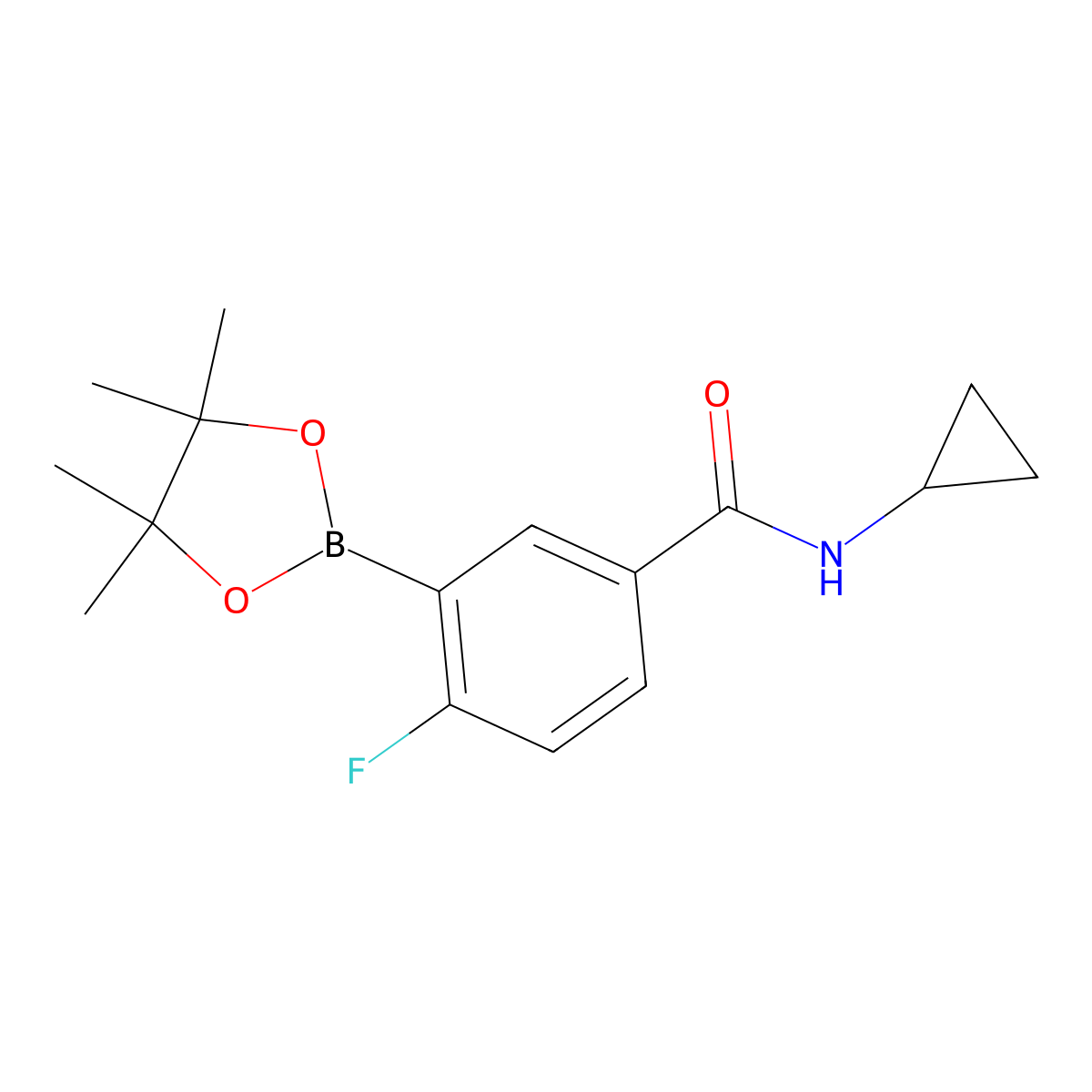 N-Cyclopropyl-4-fluoro-3-(4,4,5,5-tetramethyl-1,3,2-dioxaborolan-2-yl)benzamide molecular structure, CAS 1412905-51-1