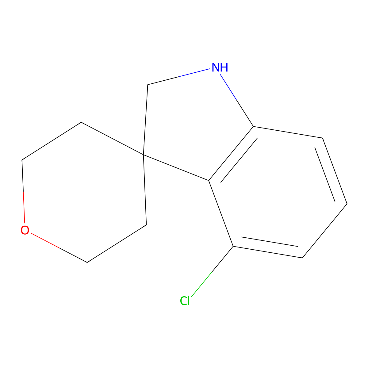4-Chloro-1,2-dihydrospiro[indole-3,4'-oxane] molecular structure, CAS 1412906-69-4