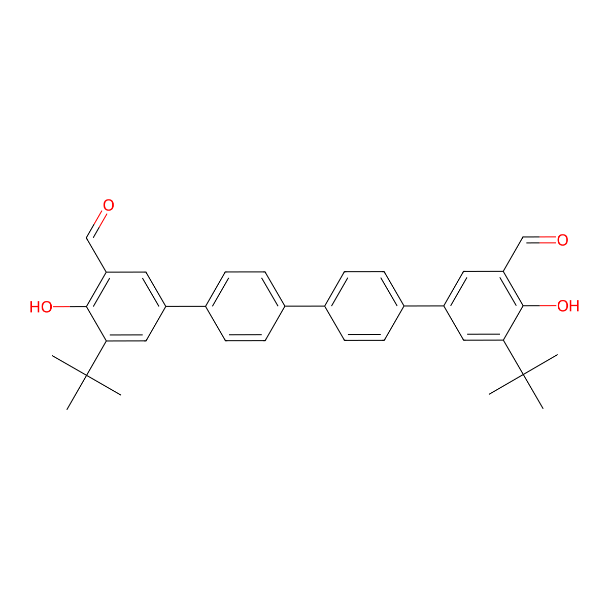 3-Tert-butyl-5-[4-[4-(3-tert-butyl-5-formyl-4-hydroxyphenyl)phenyl]phenyl]-2-hydroxybenzaldehyde molecular structure, CAS 1412912-06-1