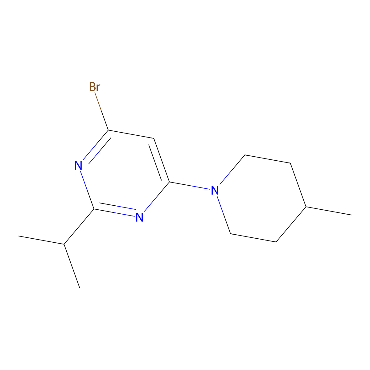 4-Bromo-2-(iso-propyl)-6-(4-methylpiperidin-1-yl)pyrimidine molecular structure, CAS 1412952-90-9