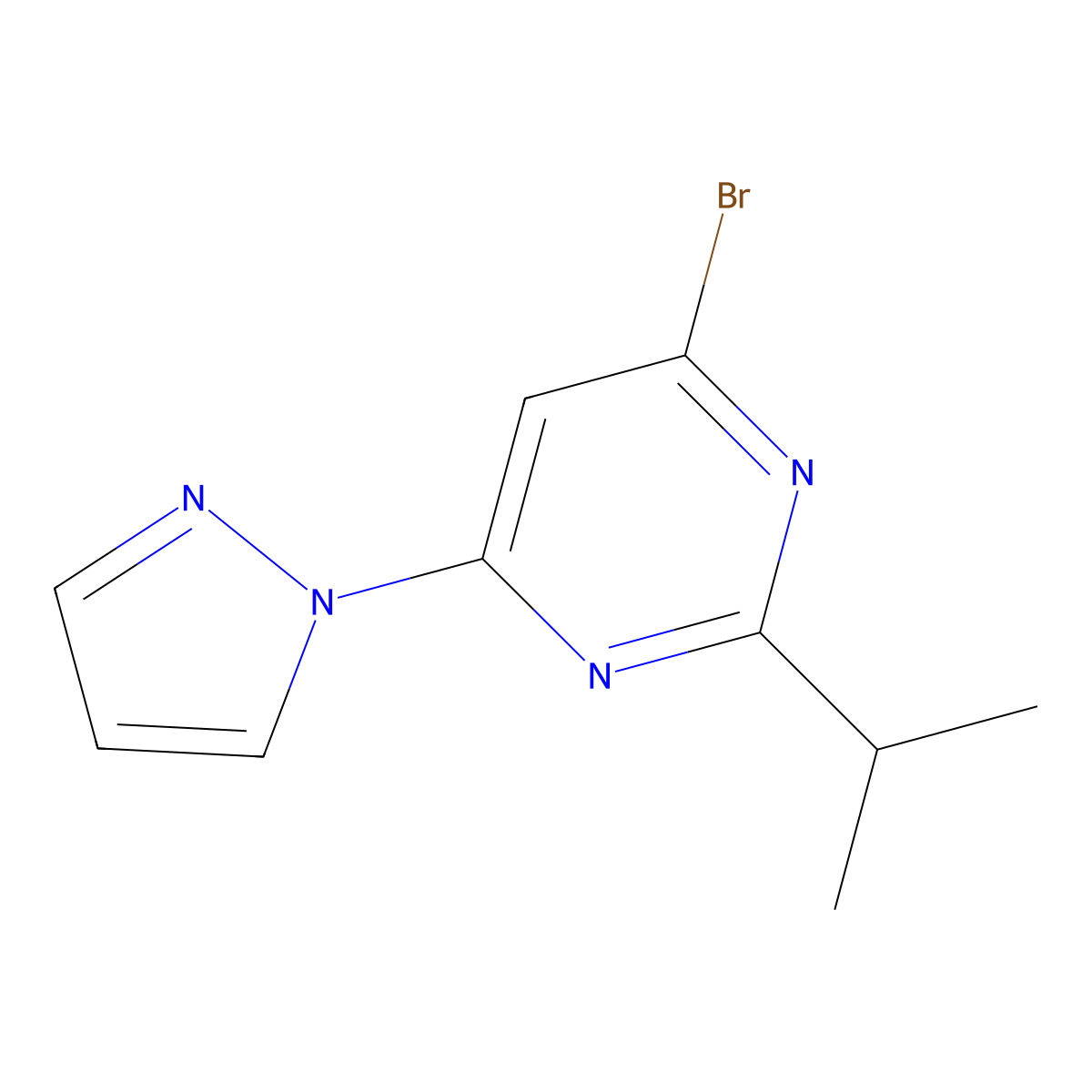 4-Bromo-2-(iso-propyl)-6-(1H-pyrozol-1-yl)pyrimidine molecular structure, CAS 1412952-93-2