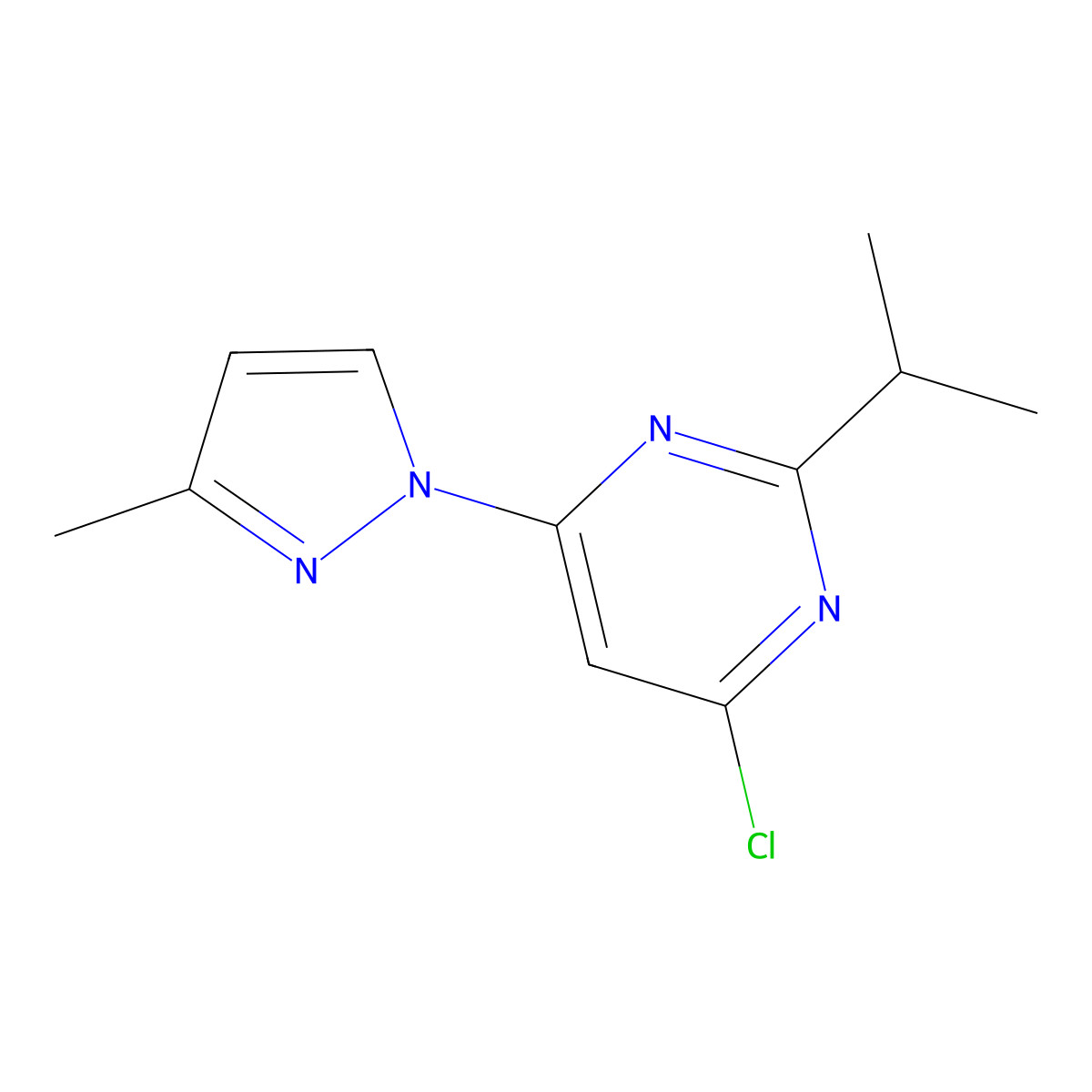 4-chloro-2-(iso-propyl)-6-(1H-3-methylpyrozol-1-yl)pyrimidine molecular structure, CAS 1412953-05-9