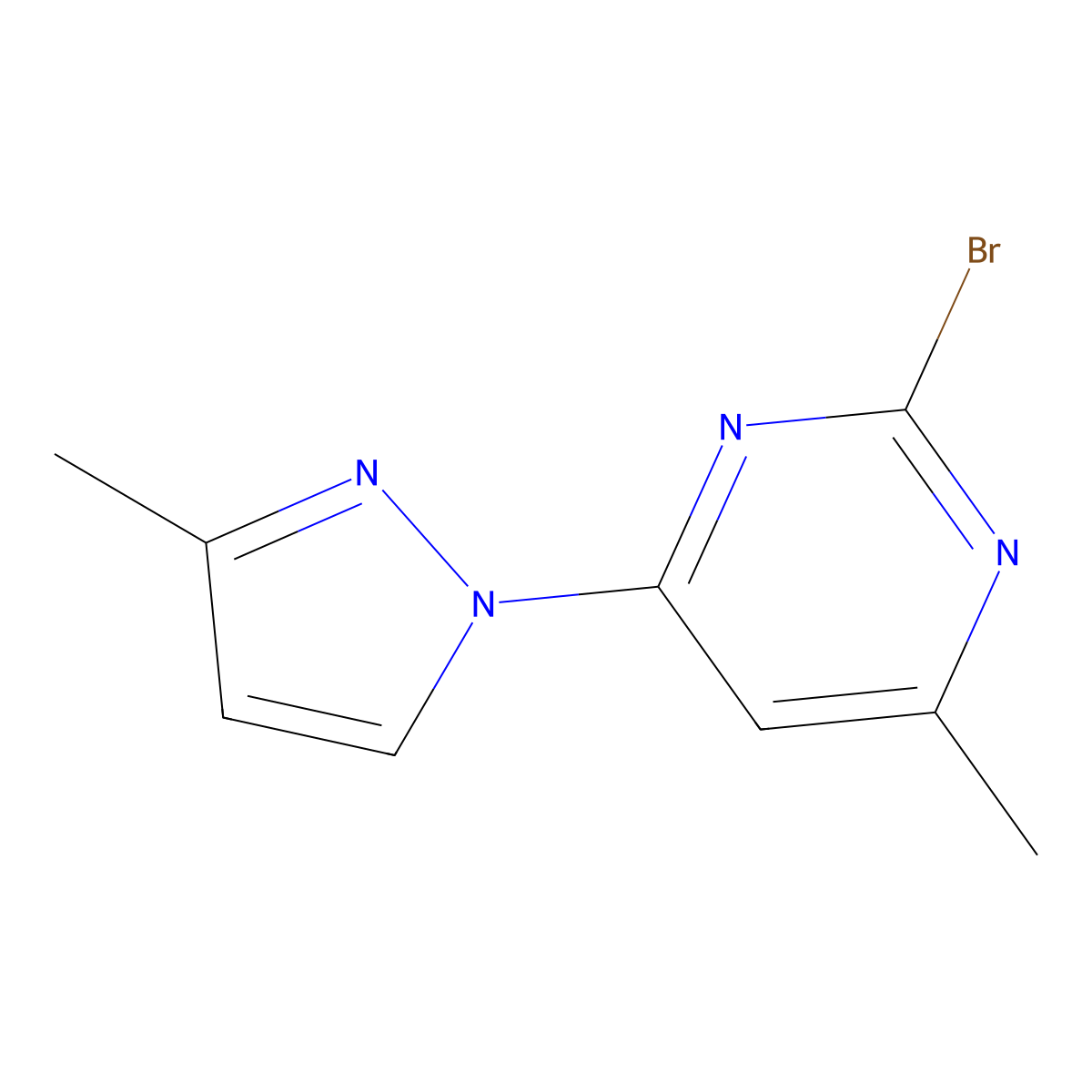 2-Bromo-4-(3-methyl-1H-pyrazol-1-yl)-6-methylpyrimidine molecular structure, CAS 1412953-08-2