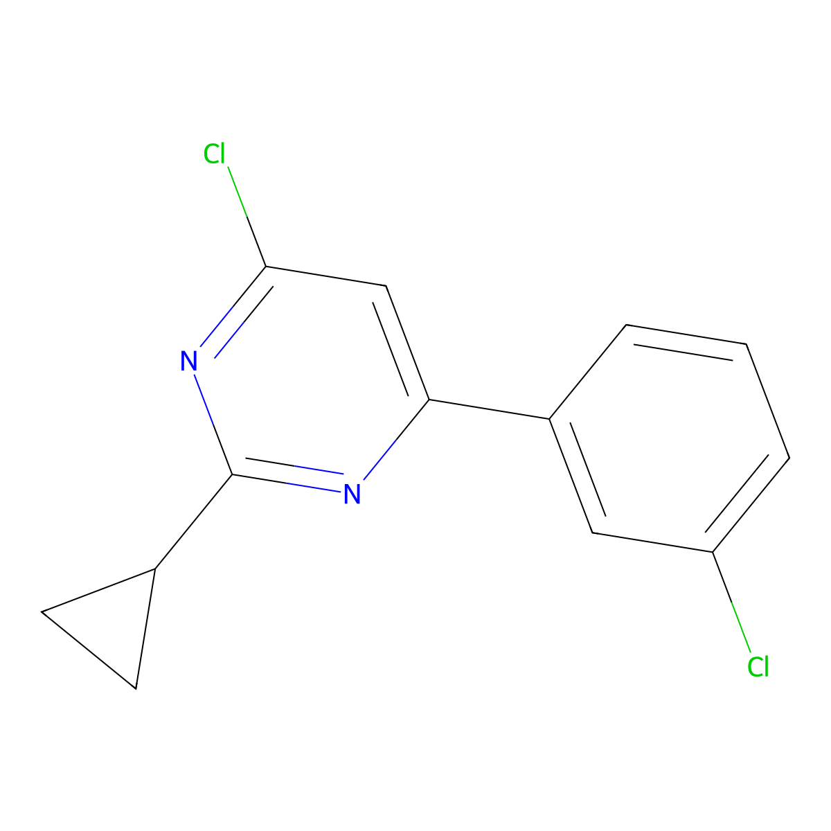4-Chloro-6-(3-chlorophenyl)-2-cyclopropylpyrimidine molecular structure, CAS 1412953-11-7