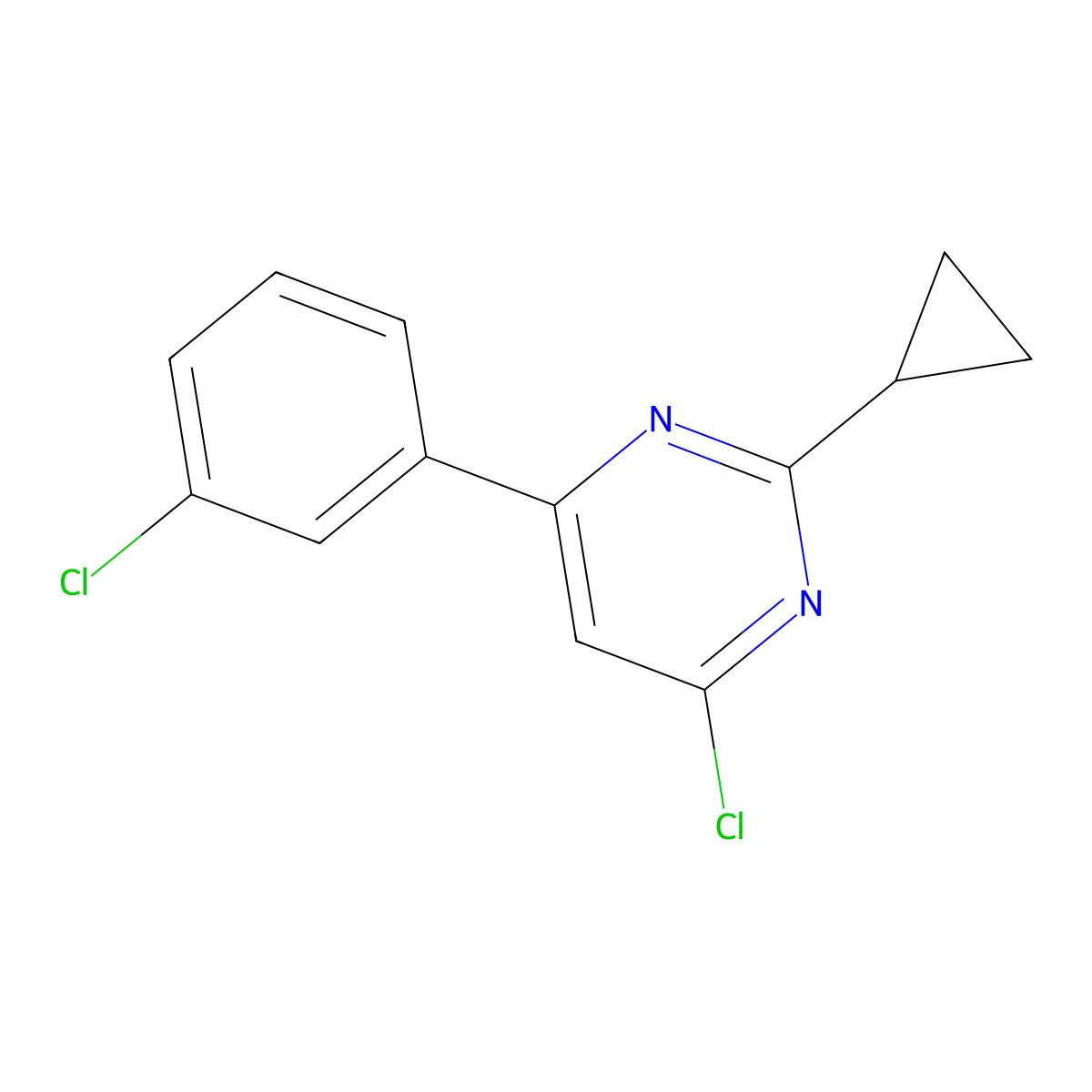 4-Chloro-6-(3-chlorophenyl)-2-cyclopropylpyrimidine molecular structure, CAS 1412953-11-7