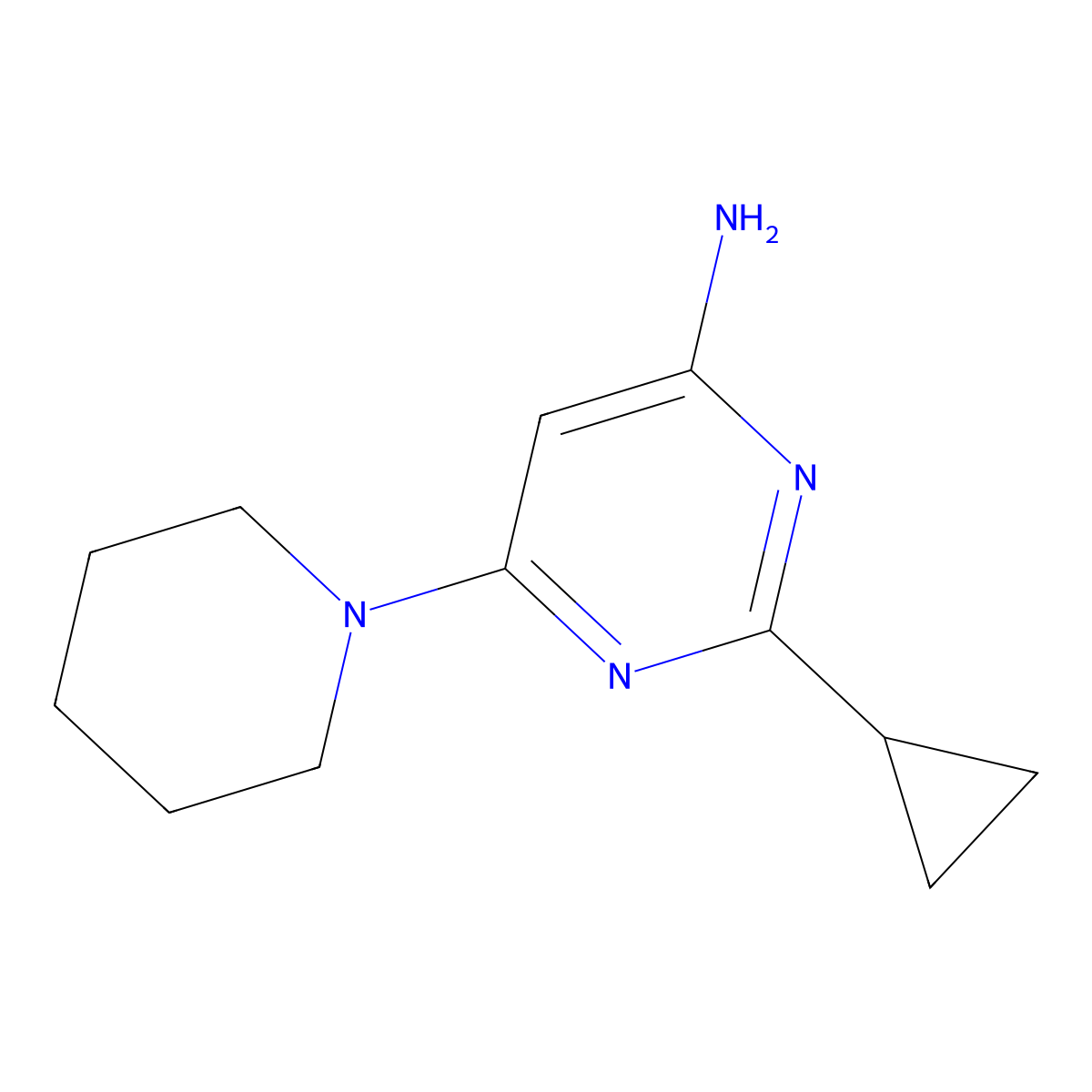 2-Cyclopropyl-6-(piperidin-1-yl)pyrimidin-4-amine molecular structure, CAS 1412953-16-2