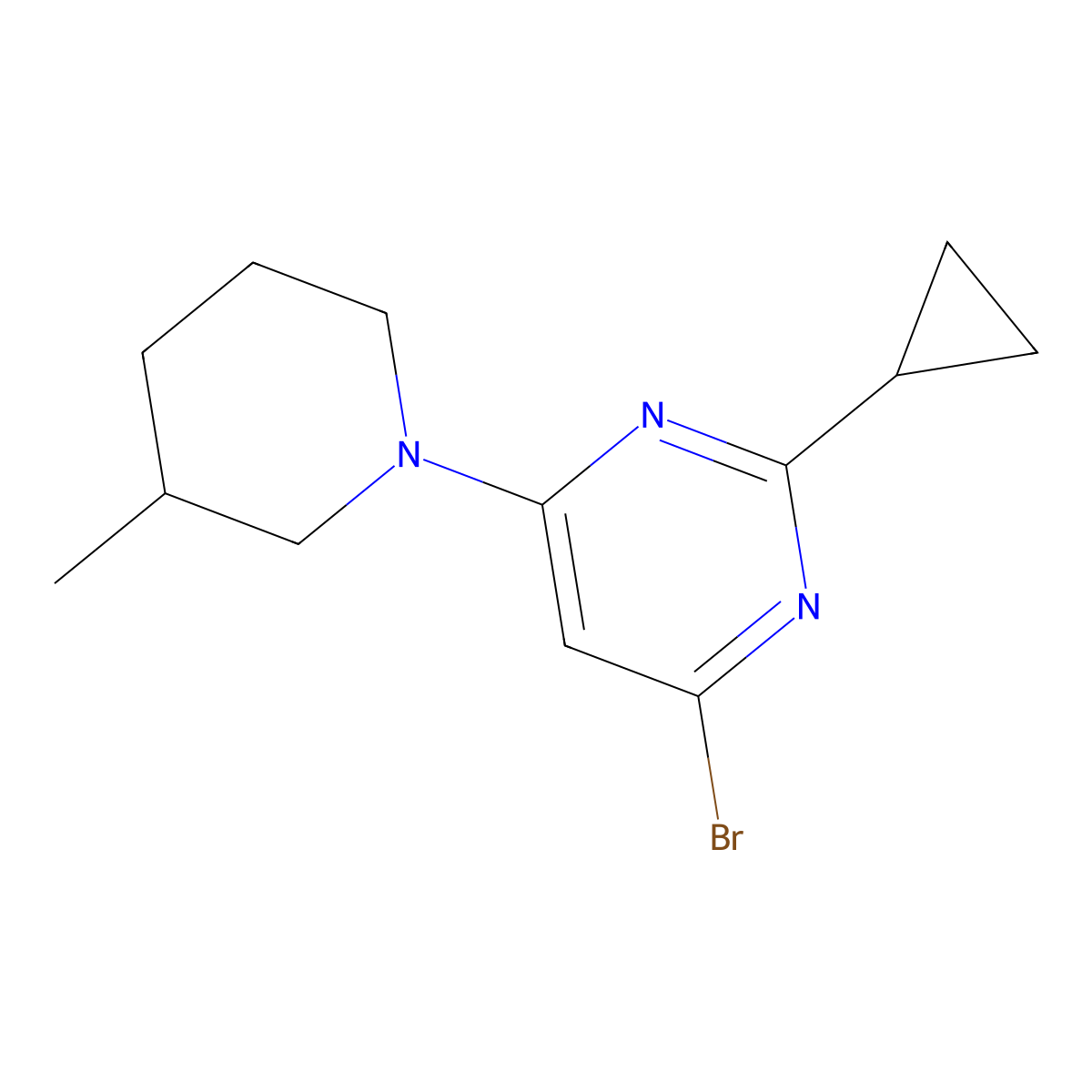 4-Bromo-2-cyclopropyl-6-(3-methylpiperidin-1-yl)pyrimidine molecular structure, CAS 1412953-21-9