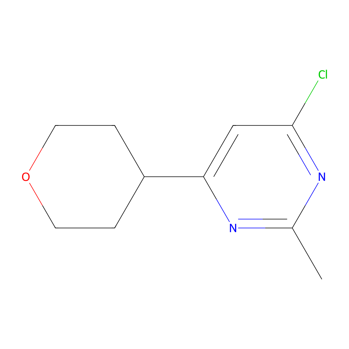 4-chloro-2-methyl-6-(tetrahydro-2H-pyran-4-yl)pyrimidine molecular structure, CAS 1412953-33-3